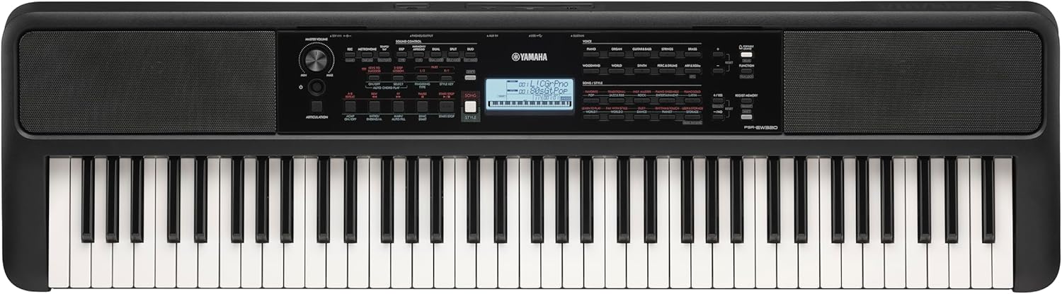 Yamaha PSR-EW320 76 Touch Sensitive Key Portable Keyboard for Beginners with Music Rest, Power Adapter