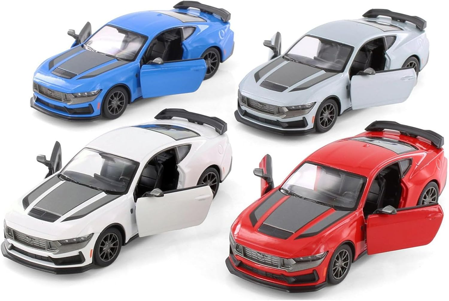 KiNSMART - 2024 Ford Mustang Dark Horse 5" 1:38 Scale Die Cast Model Toy Muscle Car 4 Set