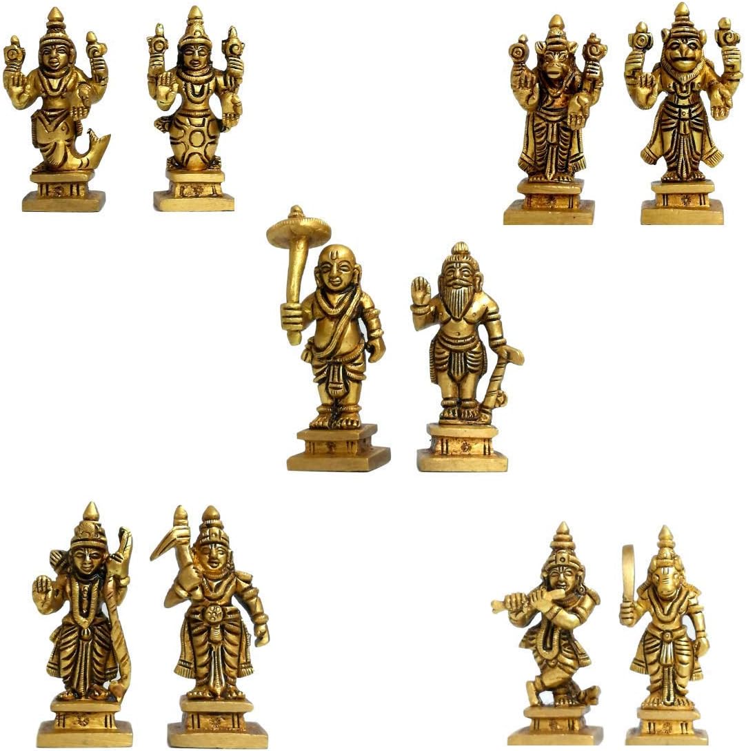 Aakrati Dashavataram -Ten Incarnations/Avatars of Lord Vishnu -Lord Vishnu All Avtar Statues is Made Brass with Details Worked by India Artisan.