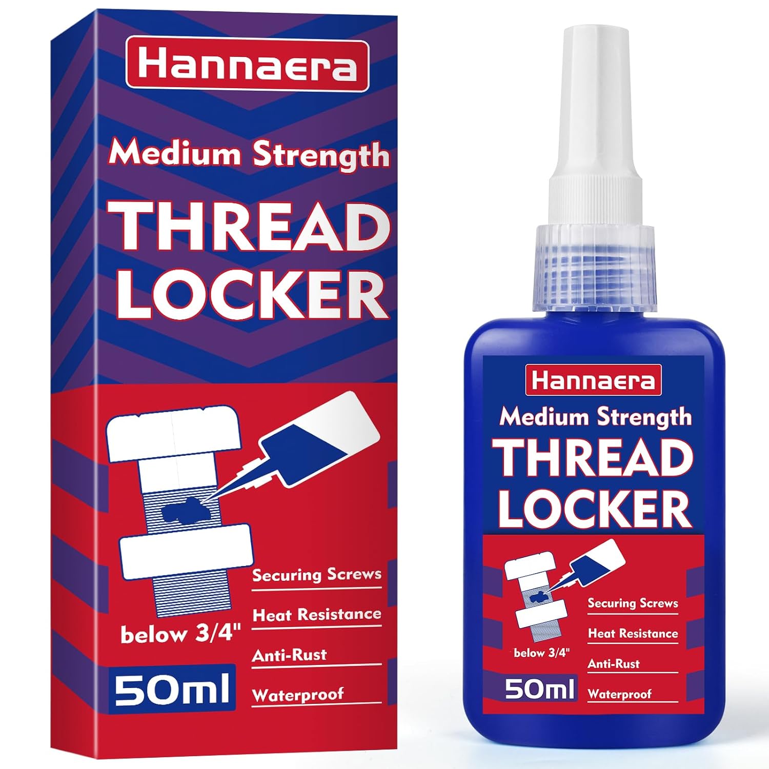 Thread Lock Blue 50ml, Medium Strength Threadlock, Removable Threadlocker, Lock & Seal Nuts, Bolts, Fasteners and Metals, Against Losening and Leakage
