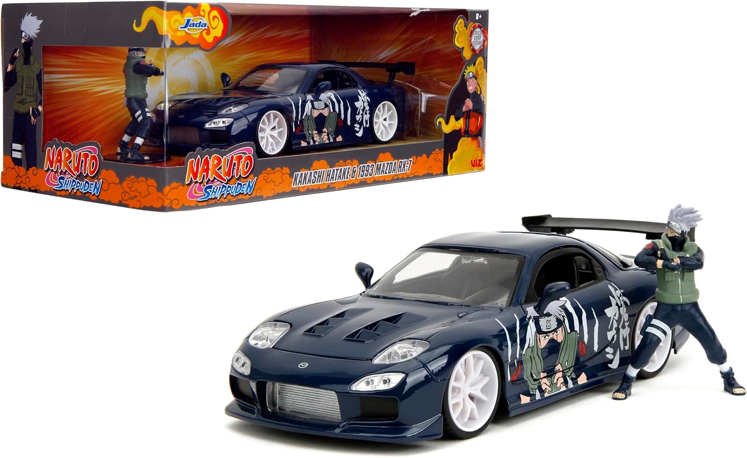 Naruto 1:24 1993 Mazda RX-7 Die-Cast Car & 2.75" Kakashi Figure, Toys for Kids and Adults