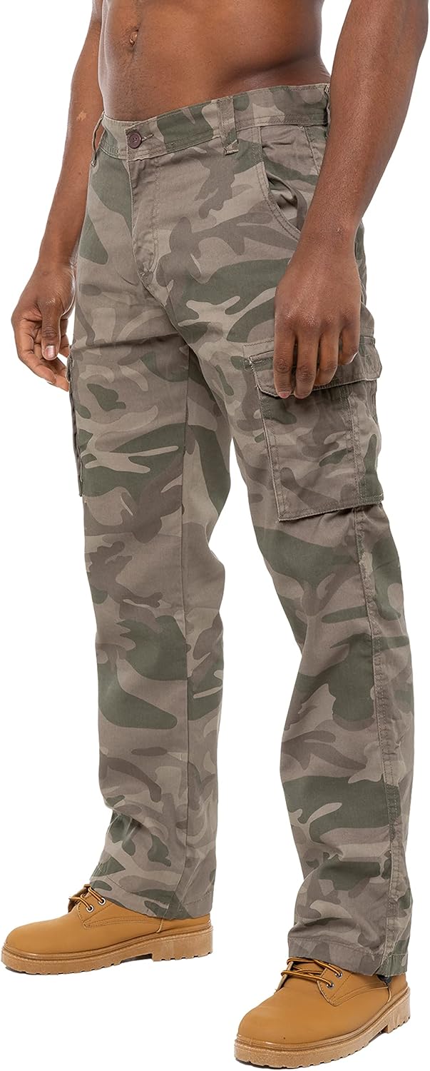 BRAND KRUZE Mens Cargo Combat Trousers KZ116 Camouflage Green Camo Summer Pants Jeans All Waist Sizes