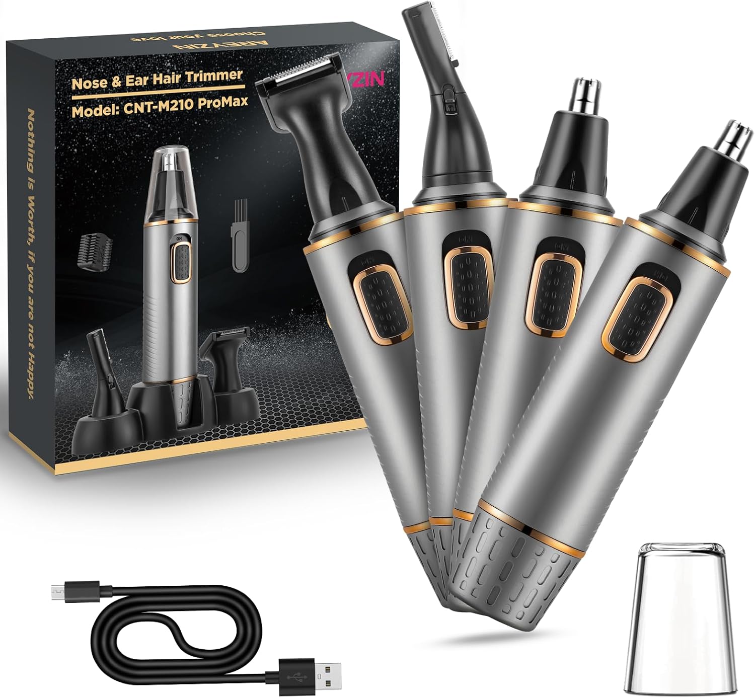 Nose Hair Trimmer for Men,4 in 1 Rechargable Nose Trimmer Men 2025 Professional Upgrade Painless Noses Hair Trimmer Dual Edge Blades with IPX7 Waterproof for Easy Cleansing,Grey Gold