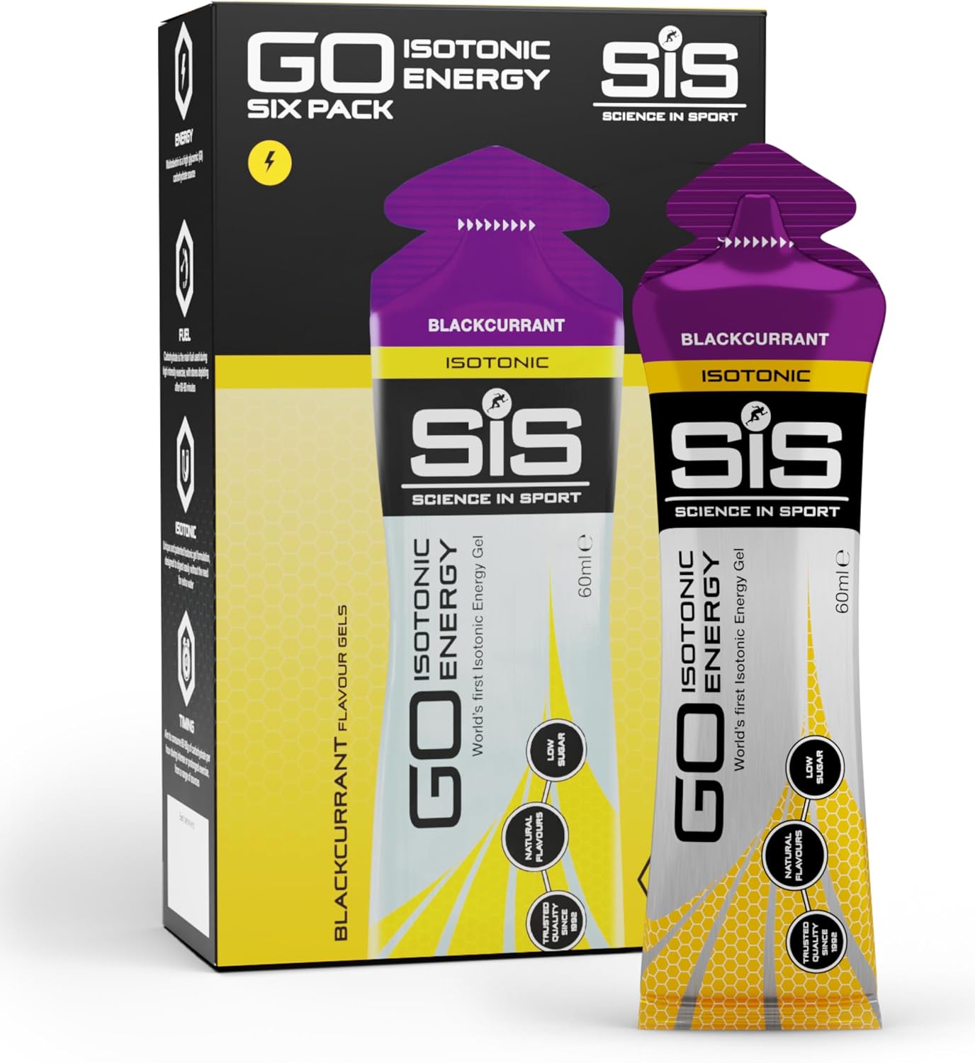 Science in Sport GO Isotonic Energy Gels, Blackcurrant, 6 x 60ml
