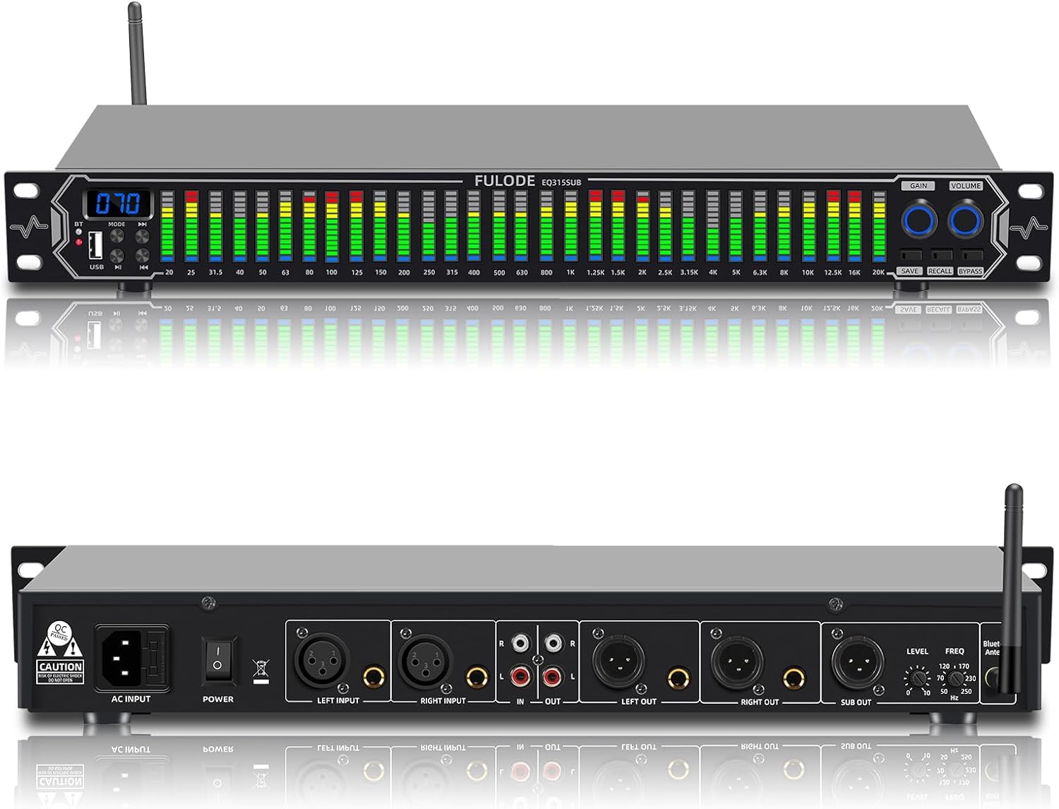Home Audio Equalizer, Professional 31-Band Digital Eoualizer,Noise Reduction Rack Mount Audio Spectrum Analyzer,Stereo graphic equalizer Real-time frequency level display