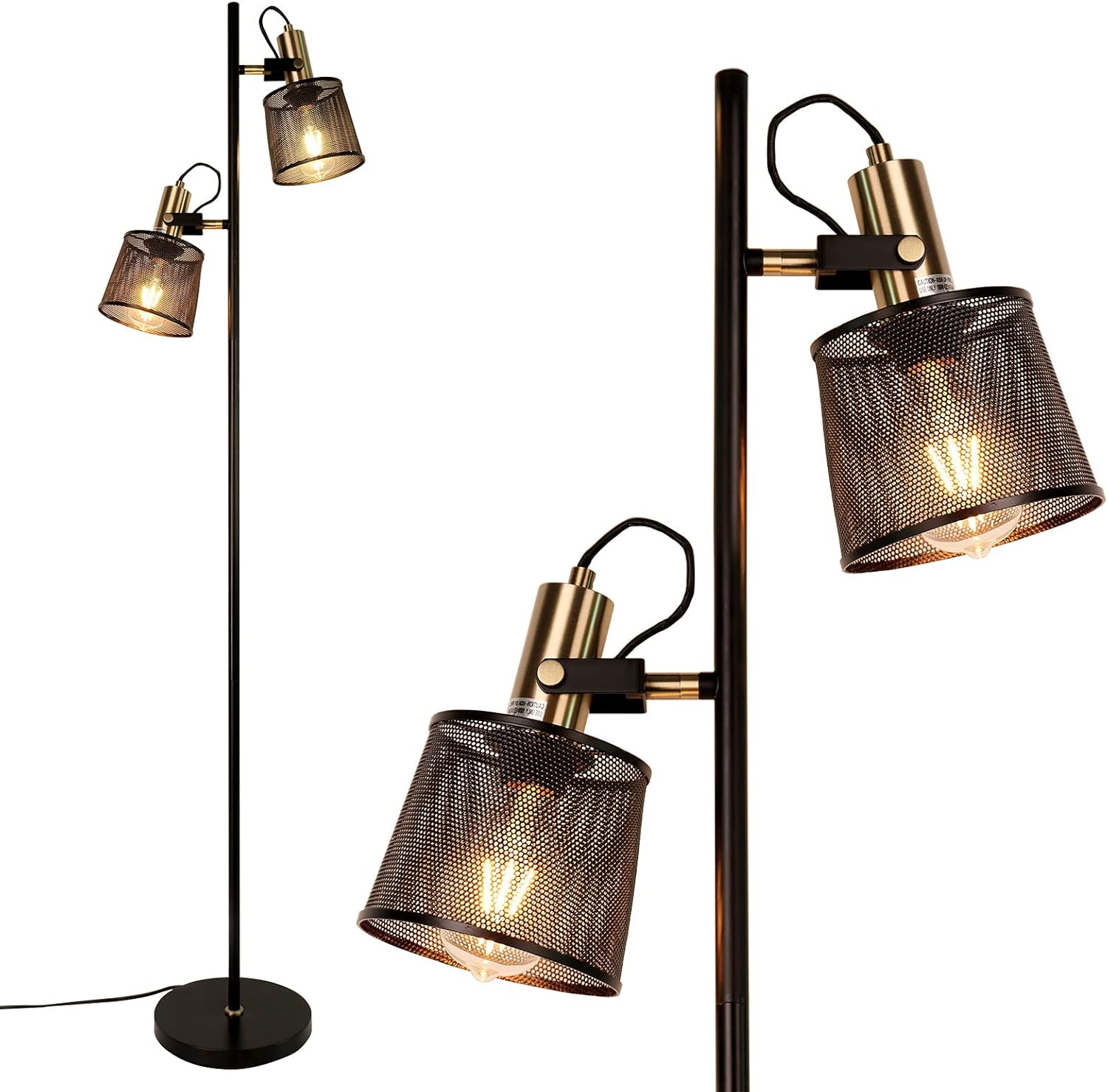 Newrays 2-Way Industrial Retro Iron Metal Mesh Floor Lamps with Adjustable Switch Plug-In for Living Room Bedroom Office