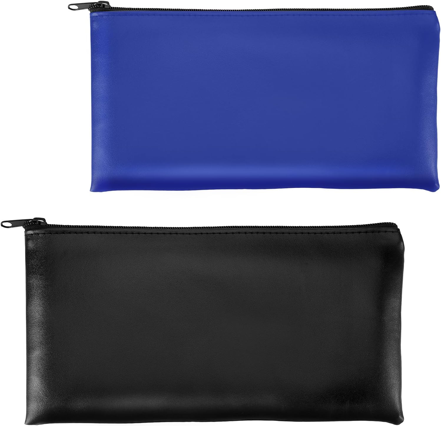 TIESOME 2Pcs PU Leather Money Bags With Zipper - Cash, Coins, Cosmetics, Bills (Black+Blue)
