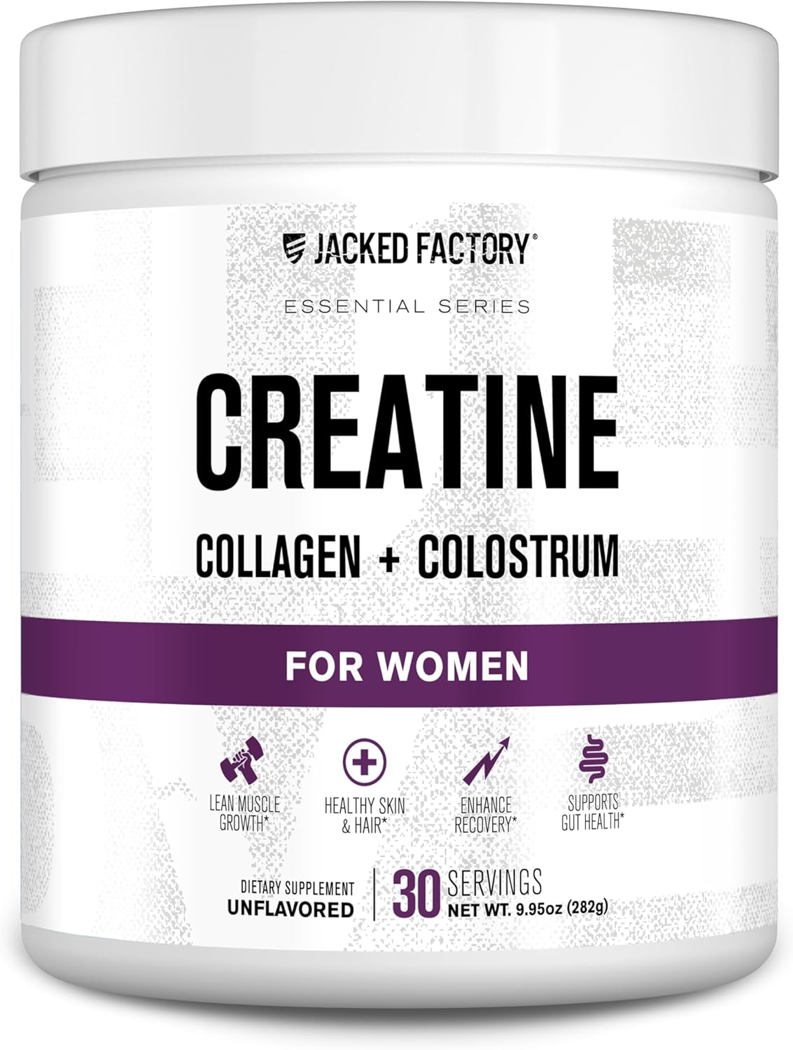 Jacked Factory Creatine for Women - Creatine Monohydrate with Collagen + Colostrum to Support Workout Performance, Lean Muscle Growth, Healthy Hair, Skin, & Nails - 30 Servings, Unflavored