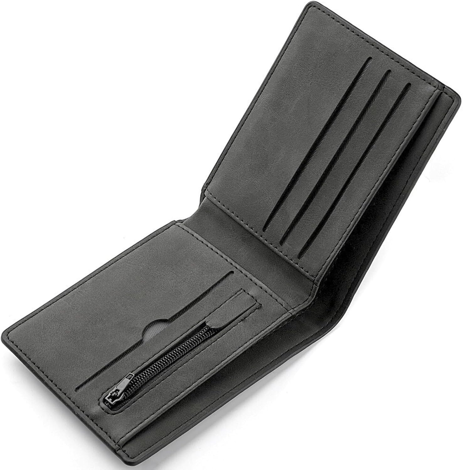 KEYRI 1 PCS Leather Wallets Mens Slim Wallet with Card Holder Banknote Compartments and Coin Pocket Black Wallets for Work Business or Travel Minimalist Purses for Men UK (Black)