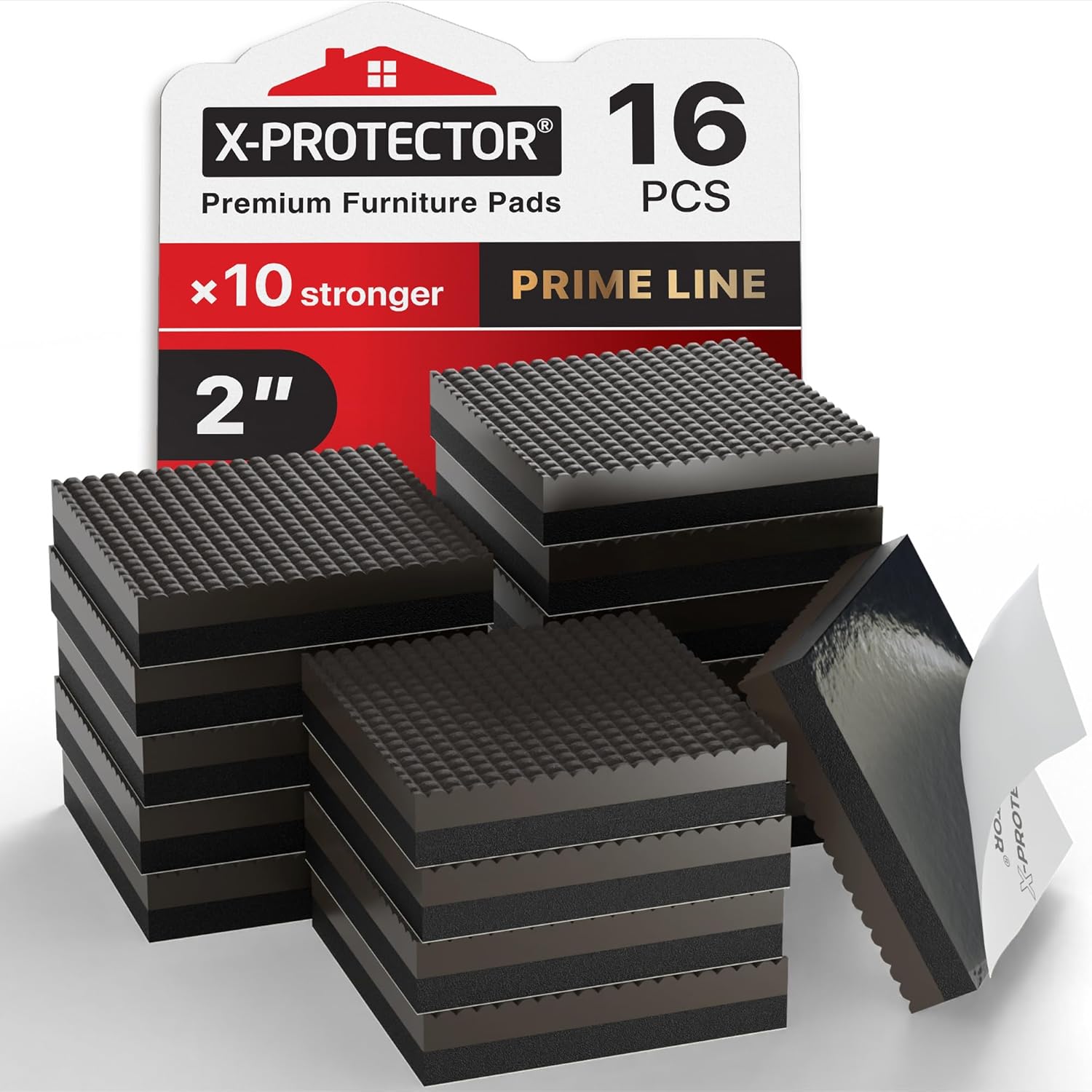 X-Protector Non Slip Furniture Pads - 16 PCS 50mm - Prime Line Anti Slip Grippers - Self-Adhesive Rubber Pads - Stoppers to Prevent Sliding!