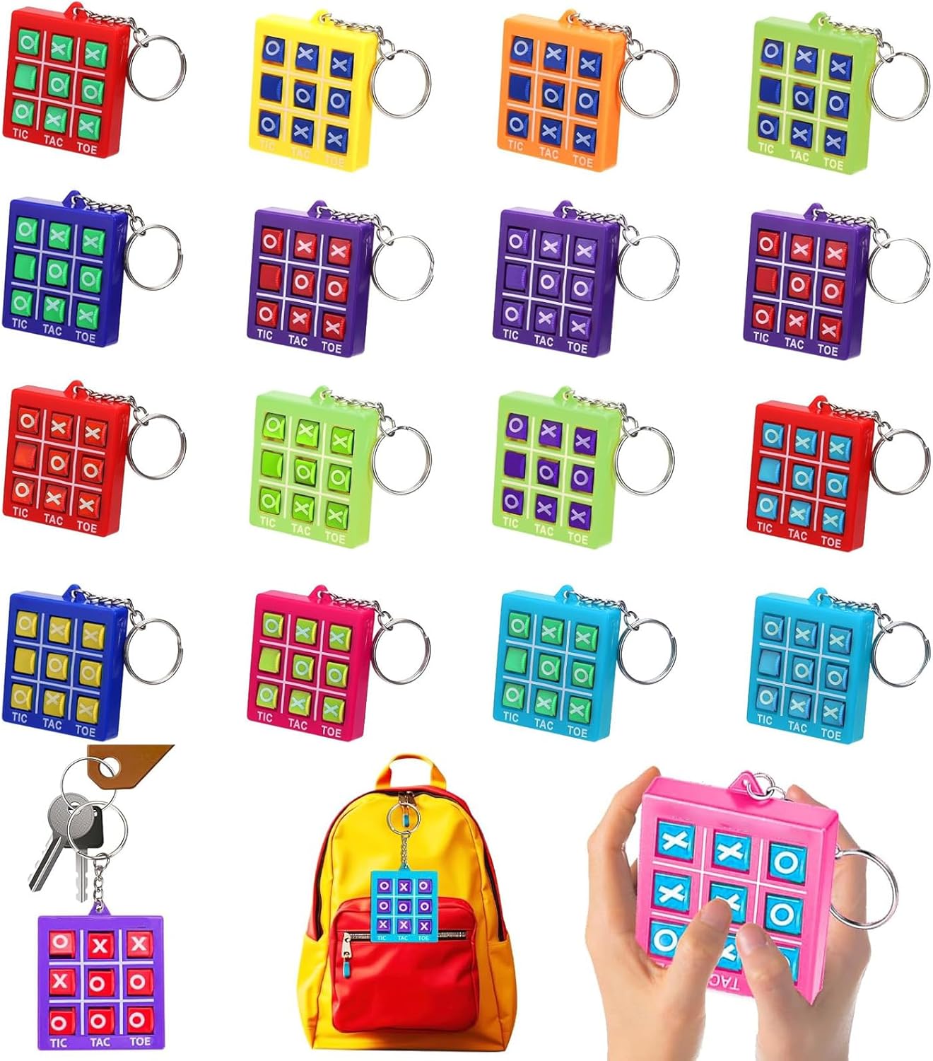 lrgnixs Mini Tic Tacs Keychain,16Pcs Tic Tac Toe Key Chains for Kid,Cute Party Bag Fillers for Kids,Mini Game Backpack Keyring,Party Games for Kids,Key Chains Gifts for Birthday Party