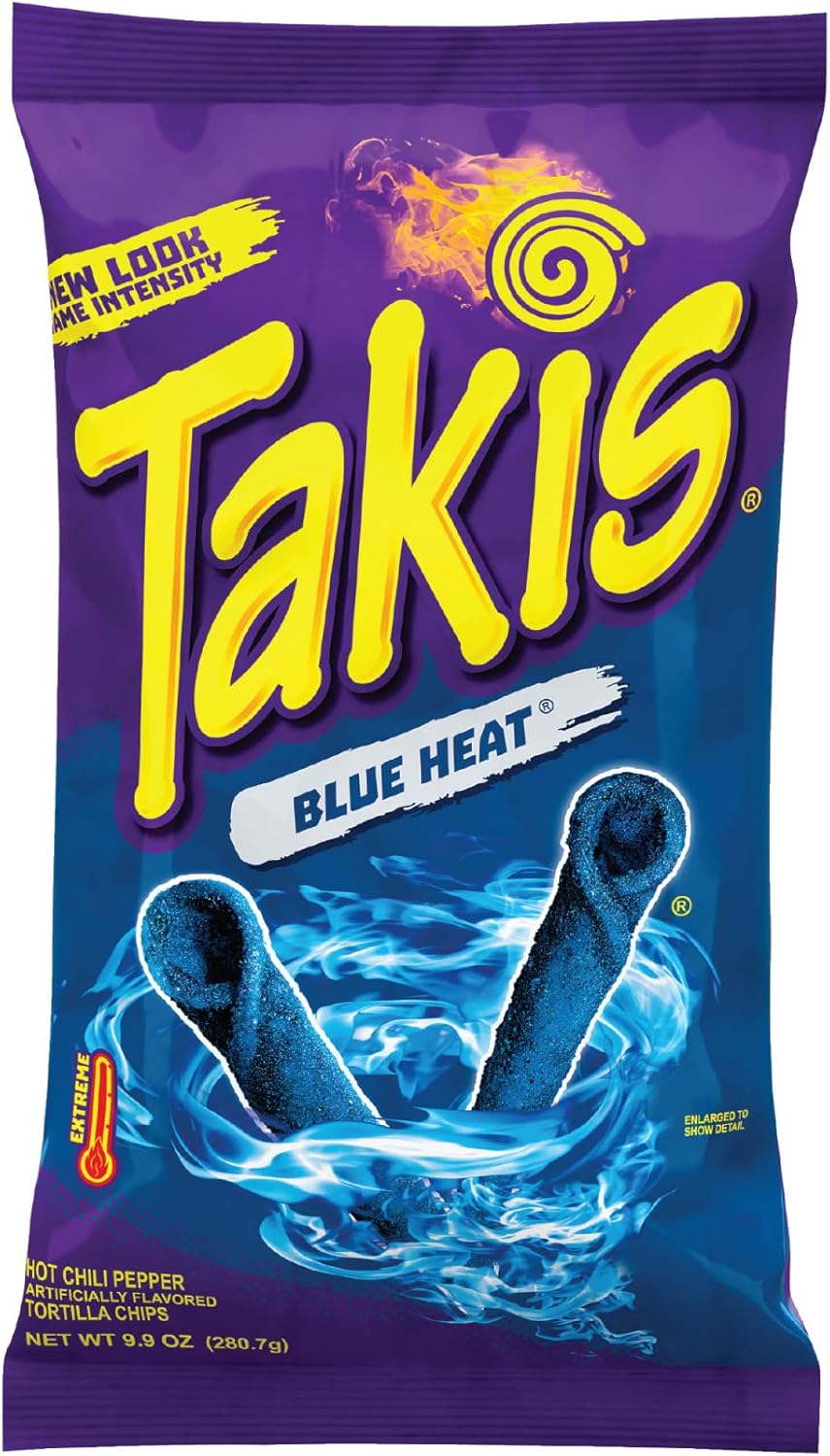 Takis Blue Heat Rolled Tortilla Chips, Hot Chili Pepper Artificially Flavored, 9.9 Ounce Bag