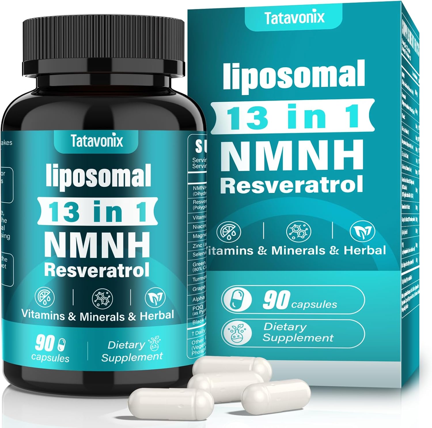 13 in 1 NMNH (Dihydronicotinamide Mononucleotide) 1000mg per Serving, NMN Supplement Alternative with Liposomal NAD+ and Resveratrol, Non-GMO, Gluten-Free – for Anti-Aging, Energy, Focus – 90 Capsules