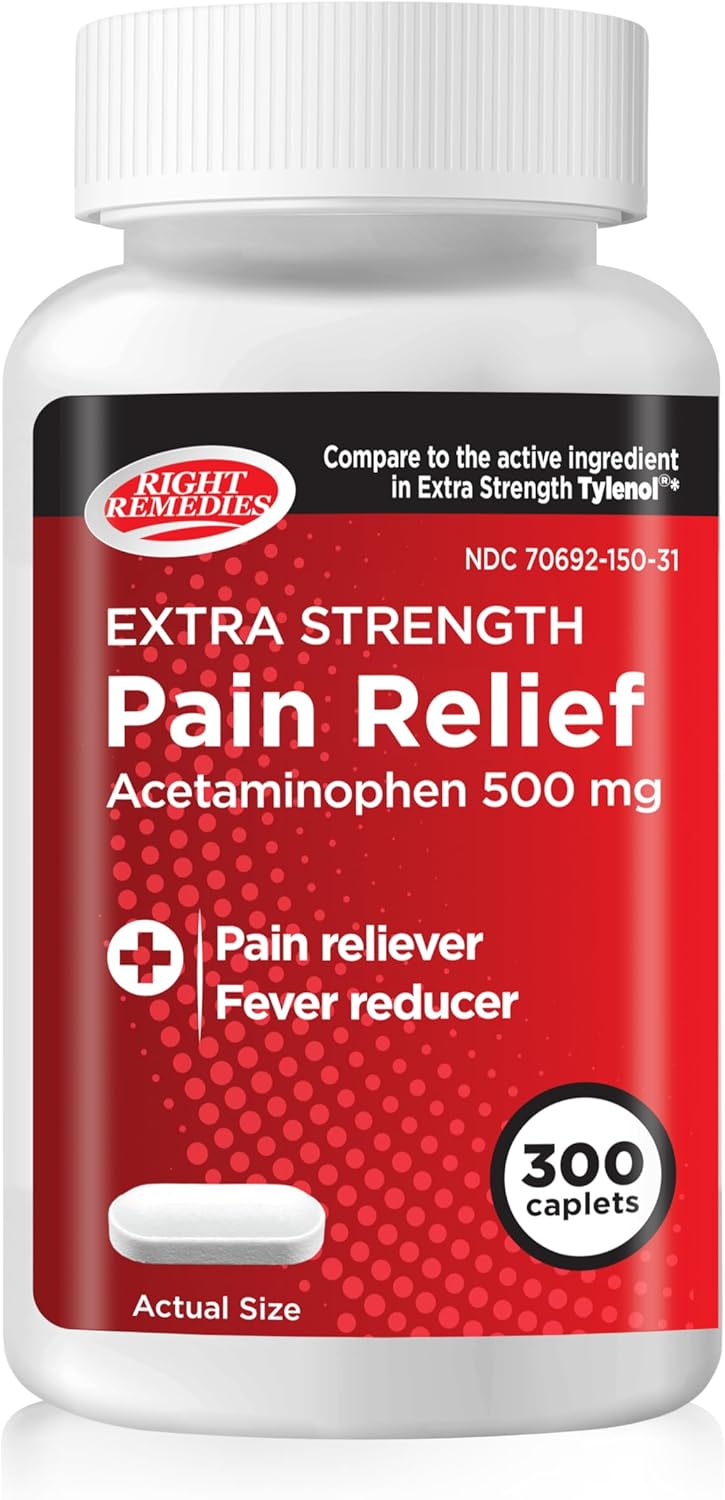 Extra Strength Pain Relief, Acetaminophen 500 mg Caplets, Pain Reliever & Fever Reducer, Value Pack (300 Count)