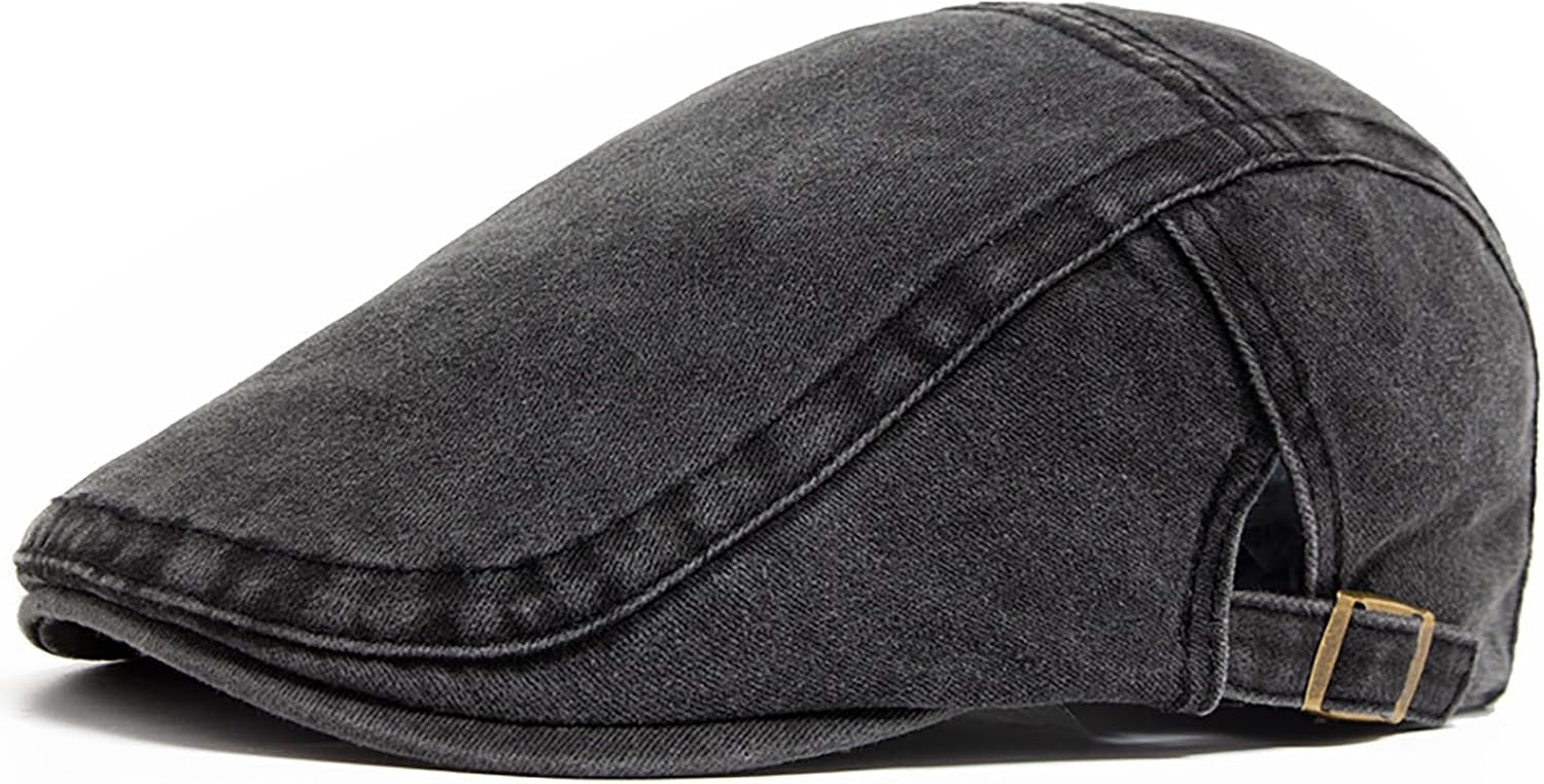 Denim Newsboy Hats for Men and Women Adjustable Cotton Ivy Gatsby Cap Vintage Cabbie Driving Hat Flat Cap