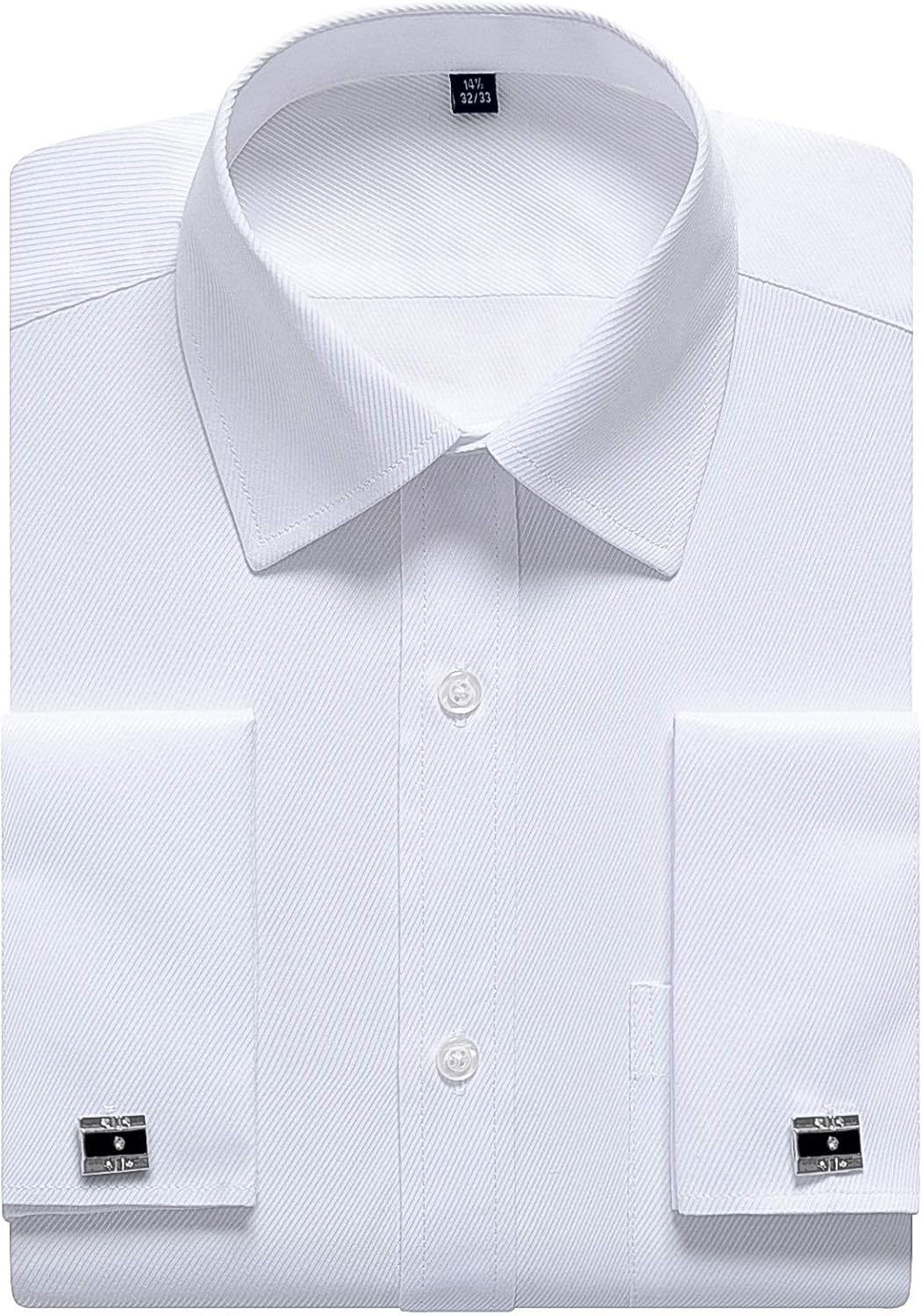 siliteelon Mens Double Cuff Shirts Men's Long Sleeve Work Cufflinks Dress Shirts Cotton Shirt for Men Shirt