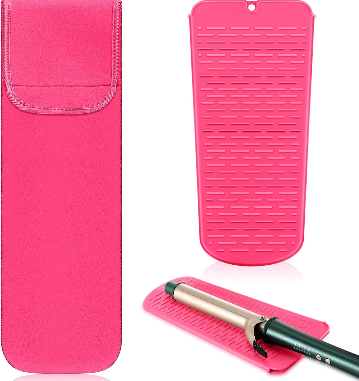 Shappy 2 Pieces Curling Iron Travel Case Cover Heat Resistant Flat Iron Holder Case Sleeve Neoprene Straightener Holder and Silicone Hot Tools Flat Bag(Solid Style)