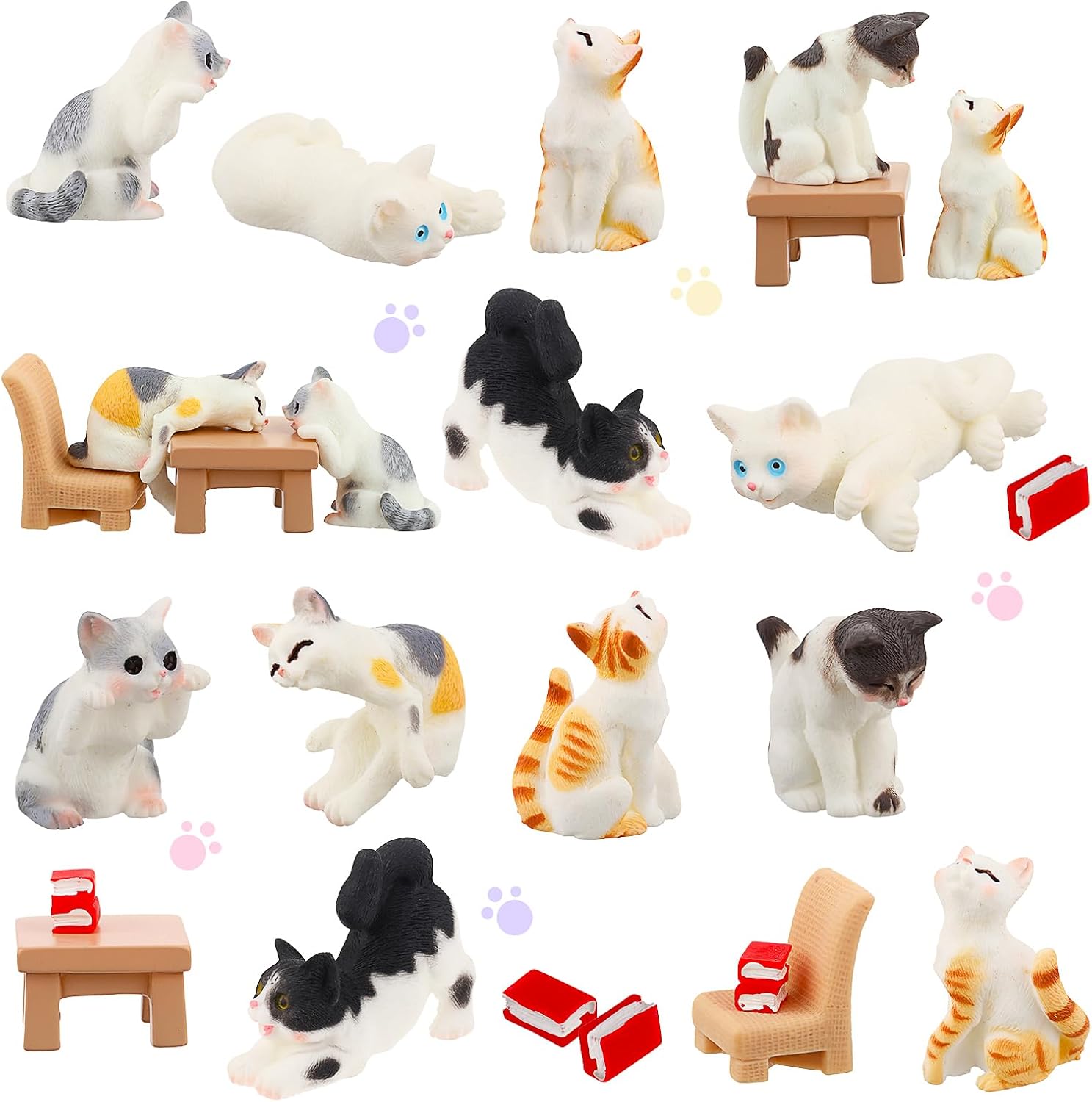 Cobee 10 Pcs Dollhouse Mini Cat Figures, 1:12 Realistic Kitten Figurines Cake Topper Miniature Animal Statues Ornaments for Home Landscape Decorations Party Favor
