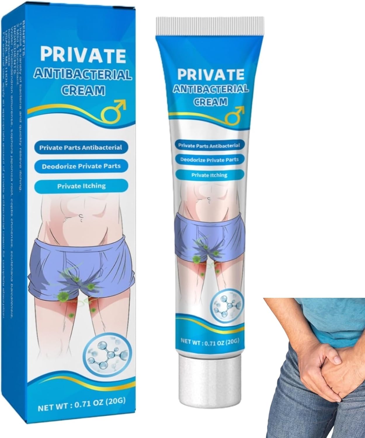 Antibacterial Cream for Private Parts,20g Antifungal Cream to Quickly Relieve itching and chapped Feeling and Remove Odor,Cream for External use for Men