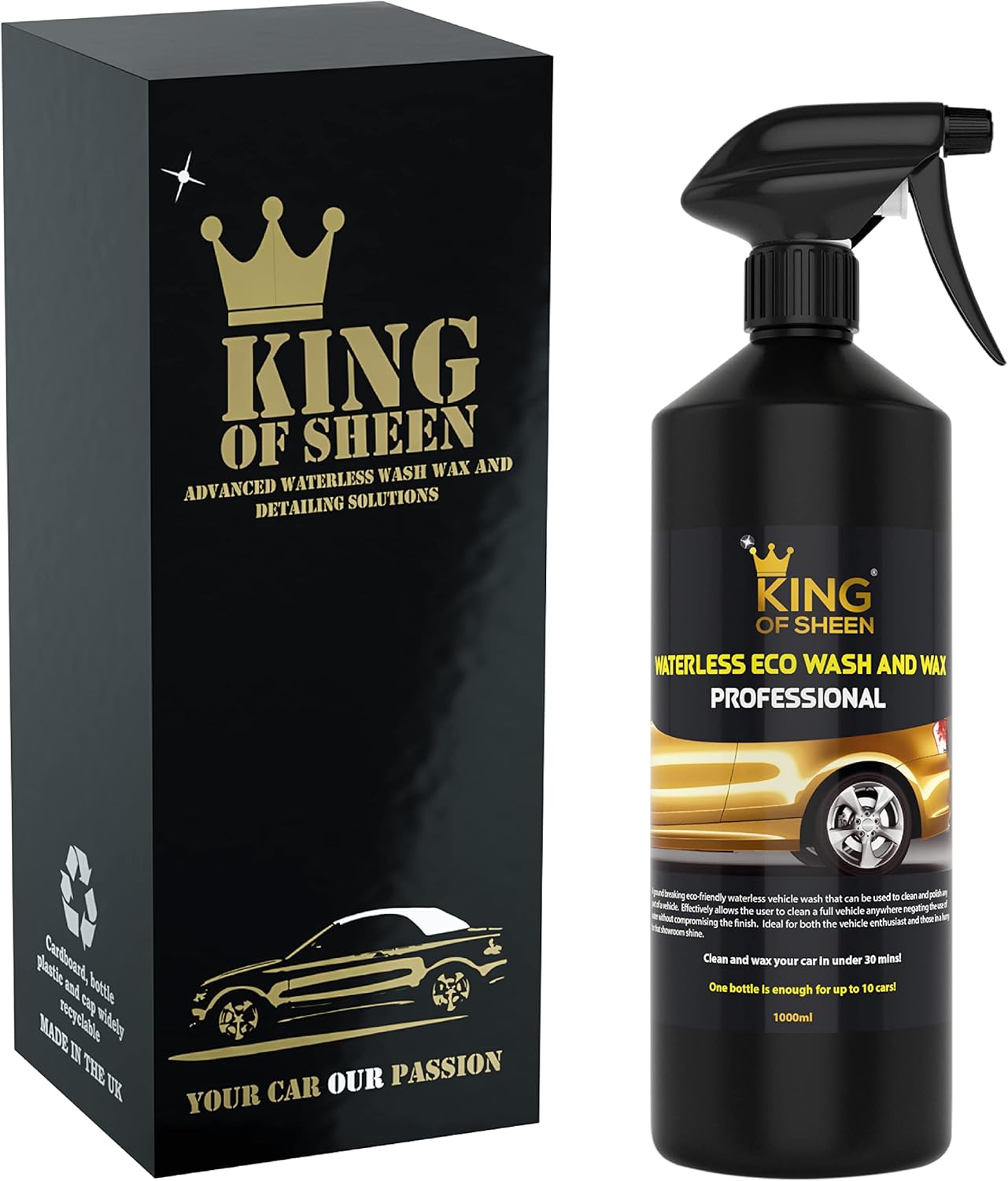 King of Sheen, Professional Waterless Wash and Wax Car Cleaner, No Water Just Clean and Shine Like New, Car Cleaning liquid spray car wash, Showroom Shine finish
