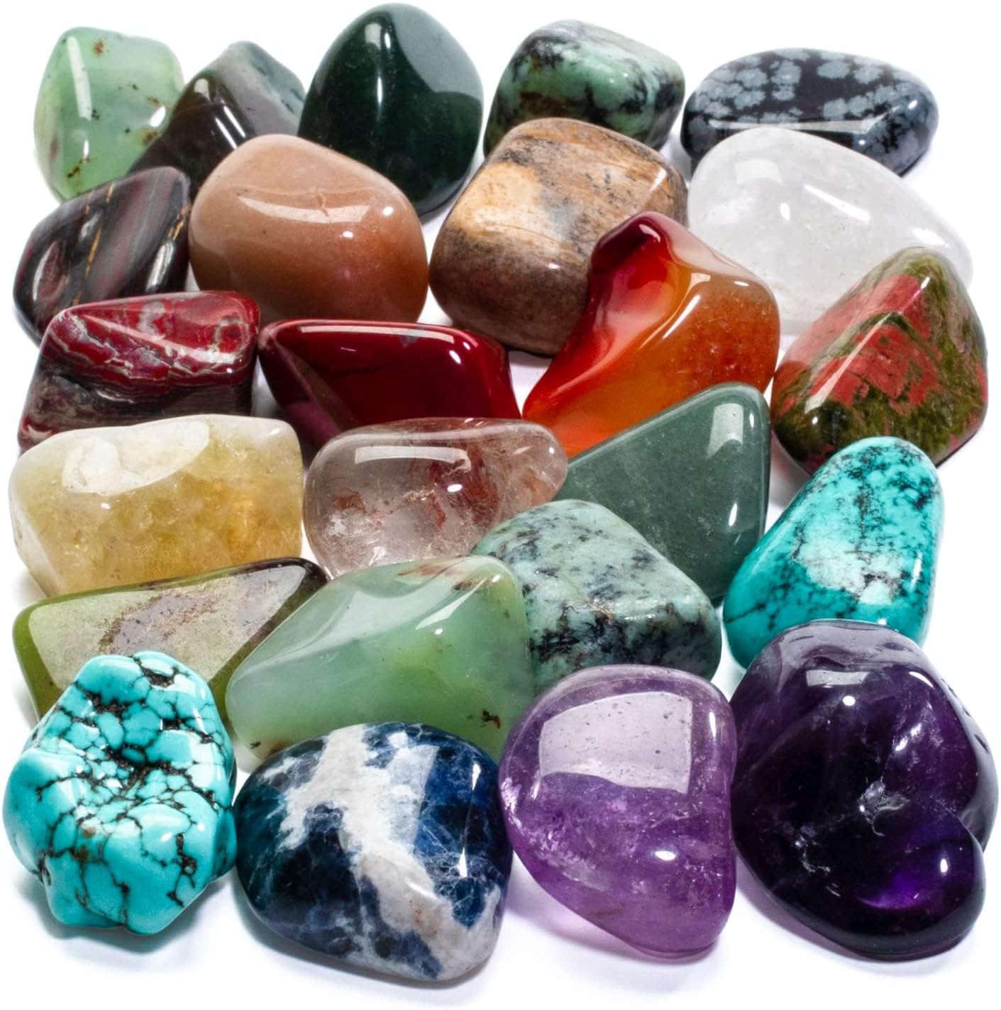 KALIFANO Bulk Tumbled Stones – Over 1,000 Carats Mixed Polished Healing Crystals & Gems for Reiki, Crafts, Kids & Decor (Includes Rose Quartz, Howlite Turquoise, Fluorite, Unakite, Lapis Lazuli) – Piedras de Cristal Para Decorar