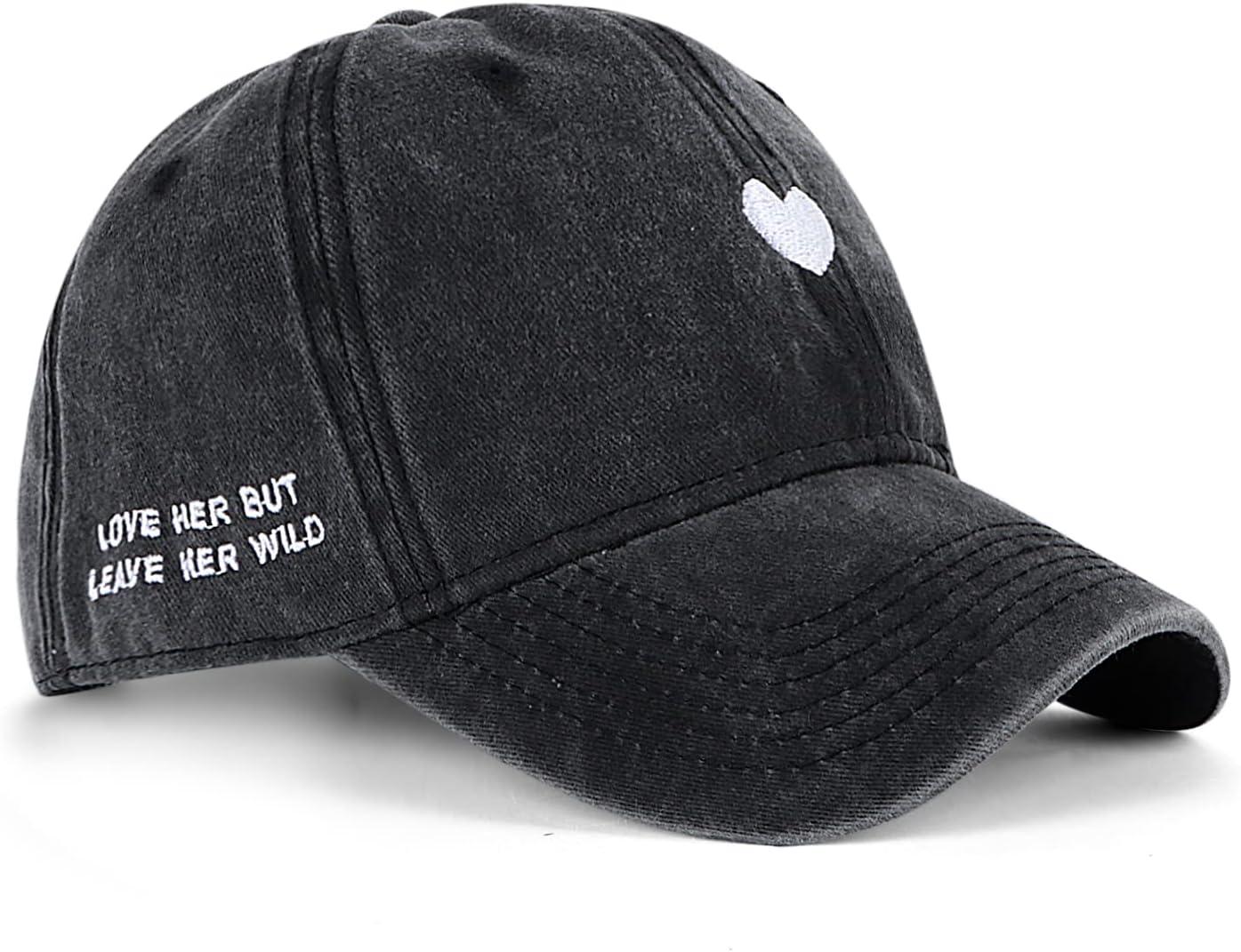 Hebenie Women’s Adjustable Cotton Baseball Cap – Vintage Washed Look with Embroidered Heart, Outdoor Sports Hat for Girls and Ladies