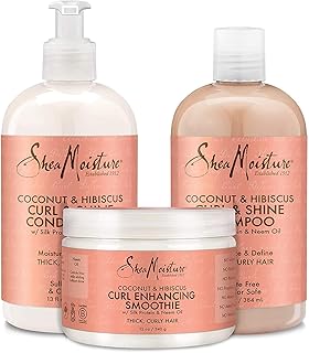 SheaMoisture Coconut & Hibiscus Curl Trio: Includes Curl & Shine Shampoo and CONDITIONER, Curl Enhancing Smoothie with Box