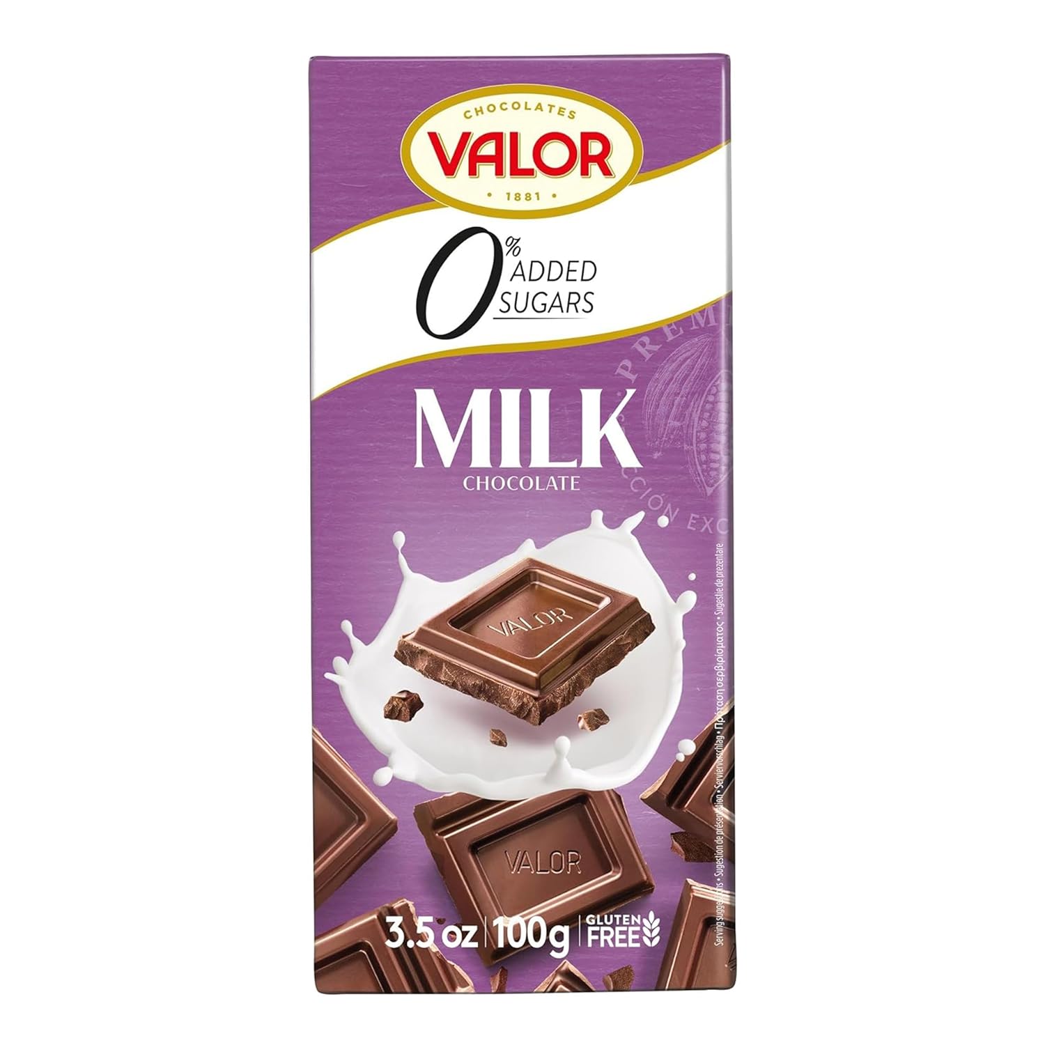Valor. Milk Chocolate with Stevia 100 grams (3.5 ounces). Pack of 17.