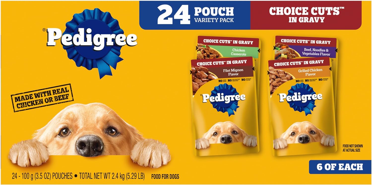 PEDIGREE CHOICE CUTS IN GRAVY Adult Soft Wet Dog Food 24-Count Variety Pack, 3.5 oz Pouches