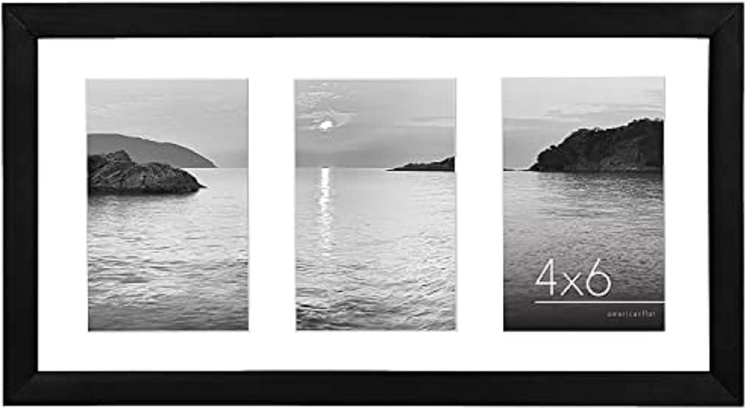 Americanflat 8x16 Panoramic Picture Frame in Black - Three 6x4 Photo Frame Openings - Multi Aperture Collage Picture Frame with Horizontal and Vertical Formats for Wall and Tabletop