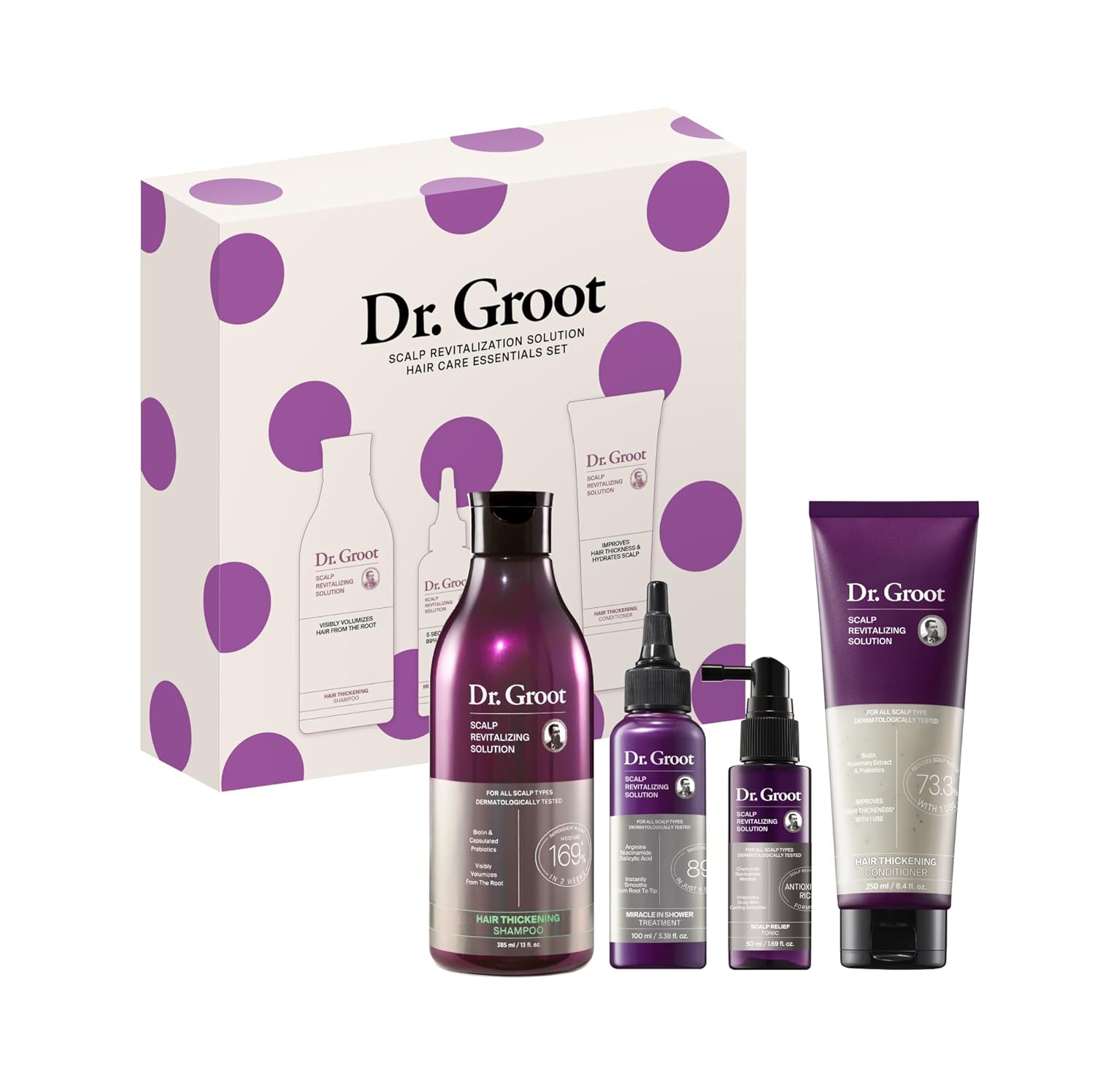 Dr. Groot Hair Essentials Set for Hair Loss, Thinning Hair, Hair Repair and Growth with Biotin and Rosemary, Clinically Tested, Scalp Treatment