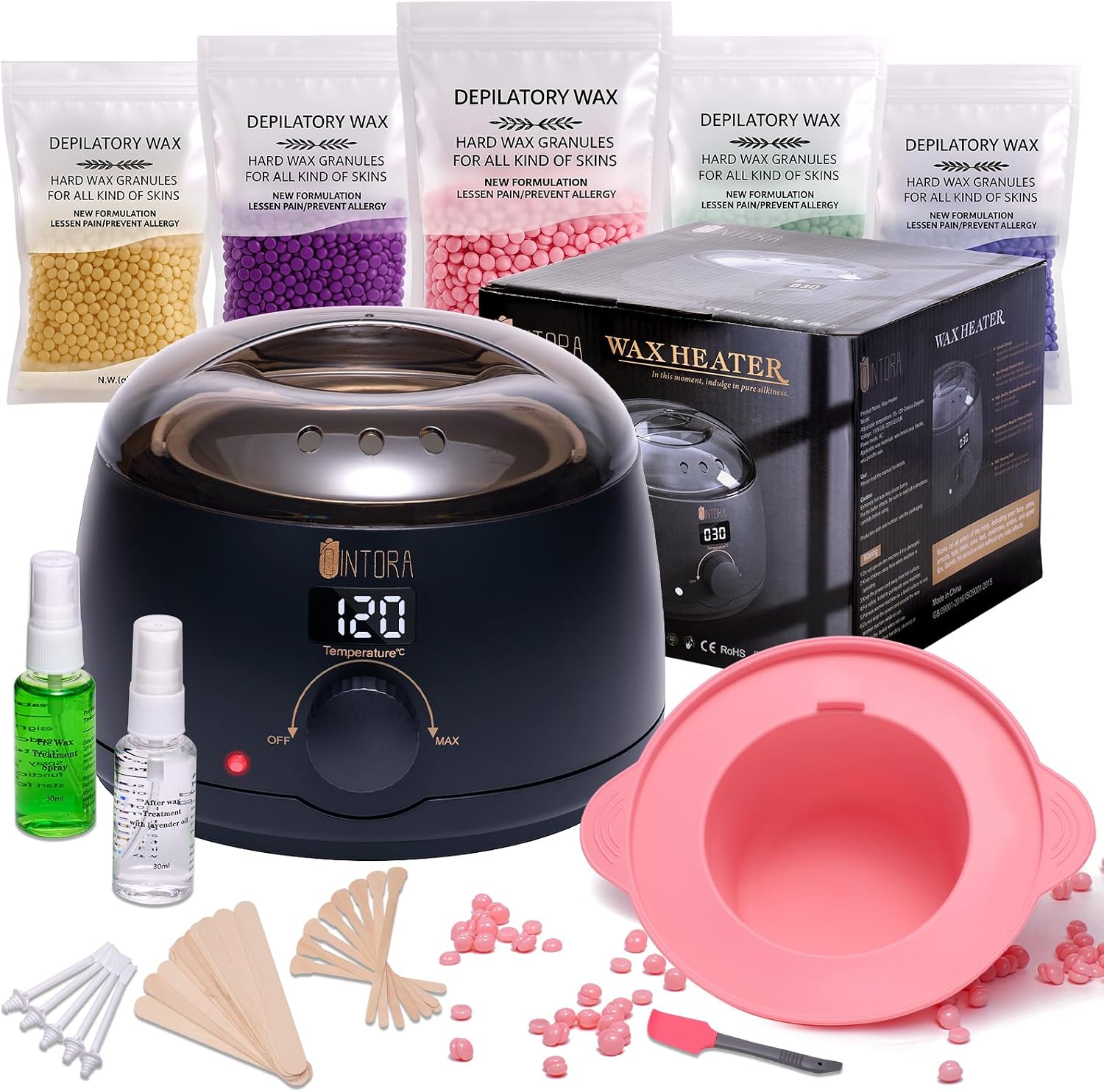 Waxing Kit for Women and Men,Wax kit for Hair Removal,Wax Pot Heater, Wax Warmer with 5 Packs of Hard Beads,Painless at Home Wax Machine with Silicone Bowl for Full Body Waxing