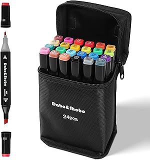 Dabo&Shobo 24 Colors Alcohol Markers, Drawing Markers, Dual Tip Art Markers, Coloring Marker For Adult Sketching And Coloring