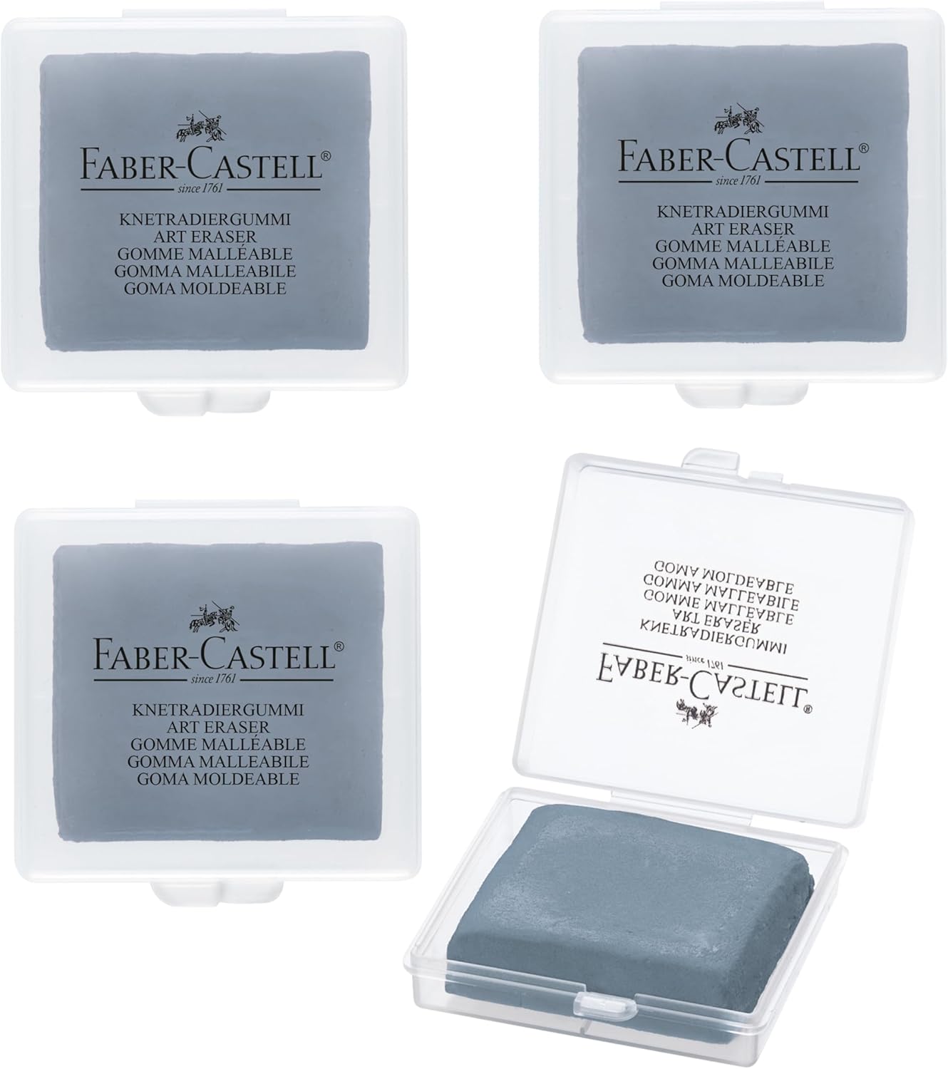 Faber-Castell Erasers - Drawing Art kneaded Erasers, Large Size Grey - 4 Pack
