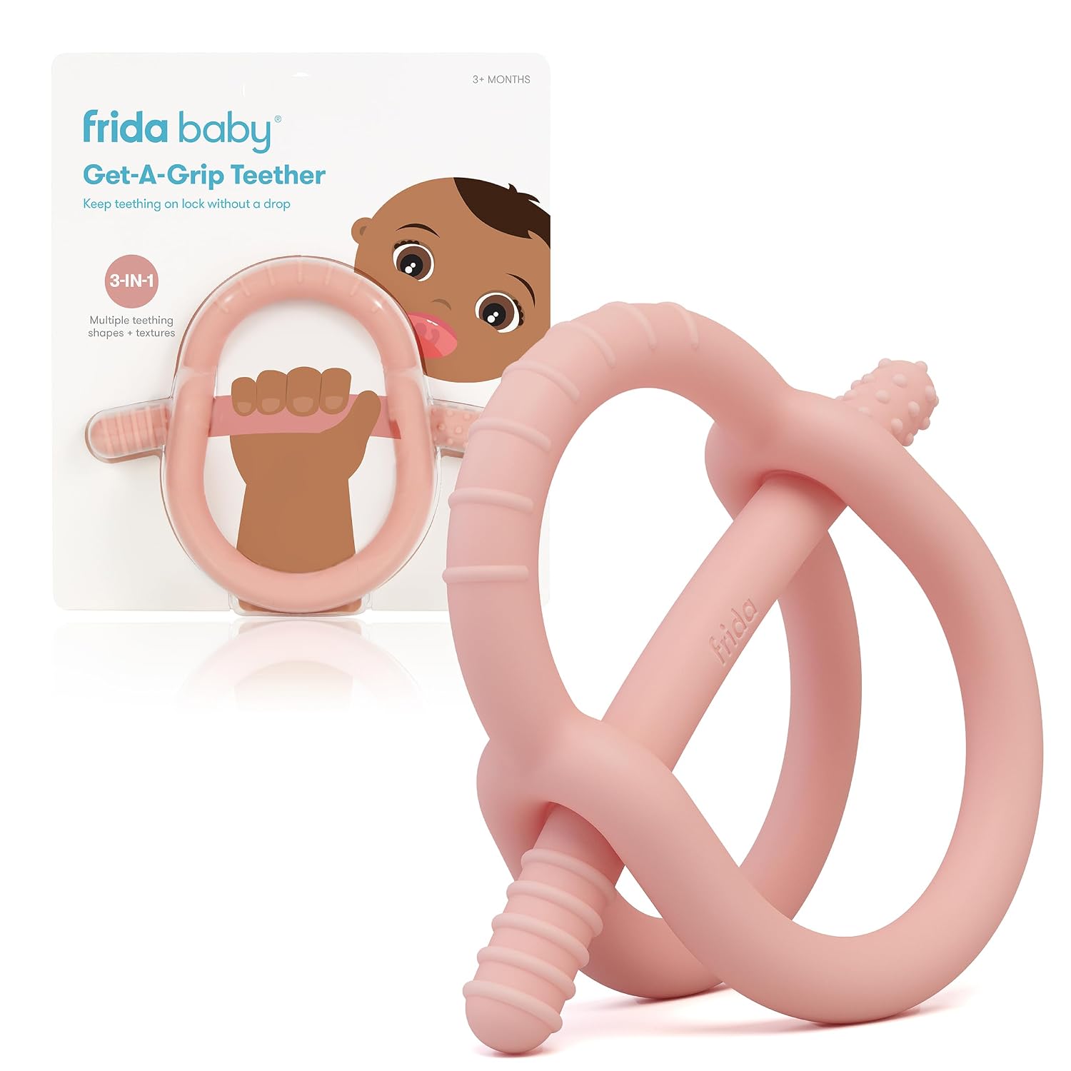 Frida Baby Get-A-Grip Silicone Teether for Pain Relief, Up to 18Mons, Pink | BPA-Free Food-Grade Teething Toy for Infants 0-18 Months, Easy-Grip Ring, PVC-Free, Pink