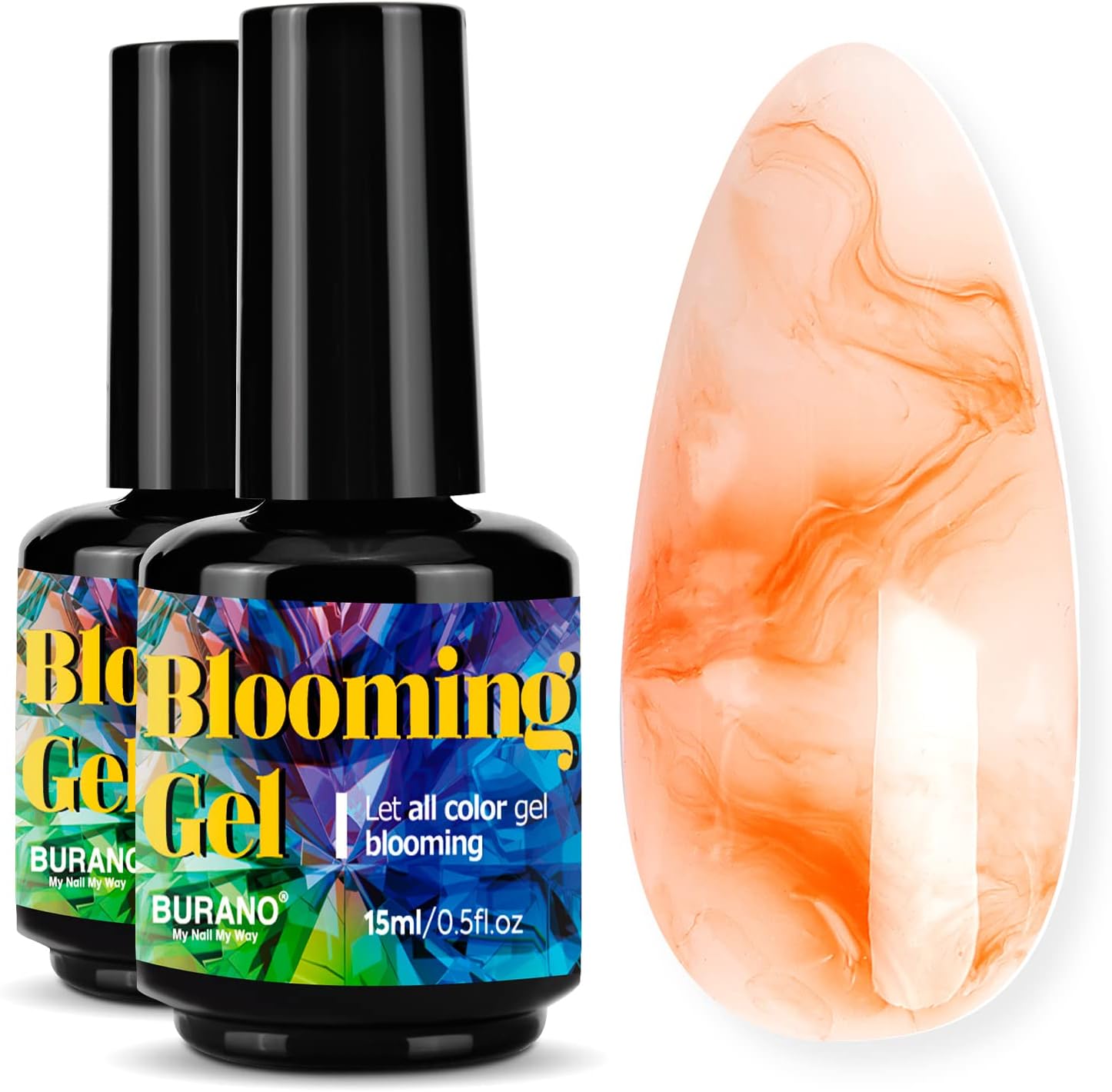 BURANO Nail Blooming Gel Clear 0.5 Floz 2 Bottles, Bloom Gel Nail Art for Nails Clear Blooming Gel Nail Polish for Spreading Effect