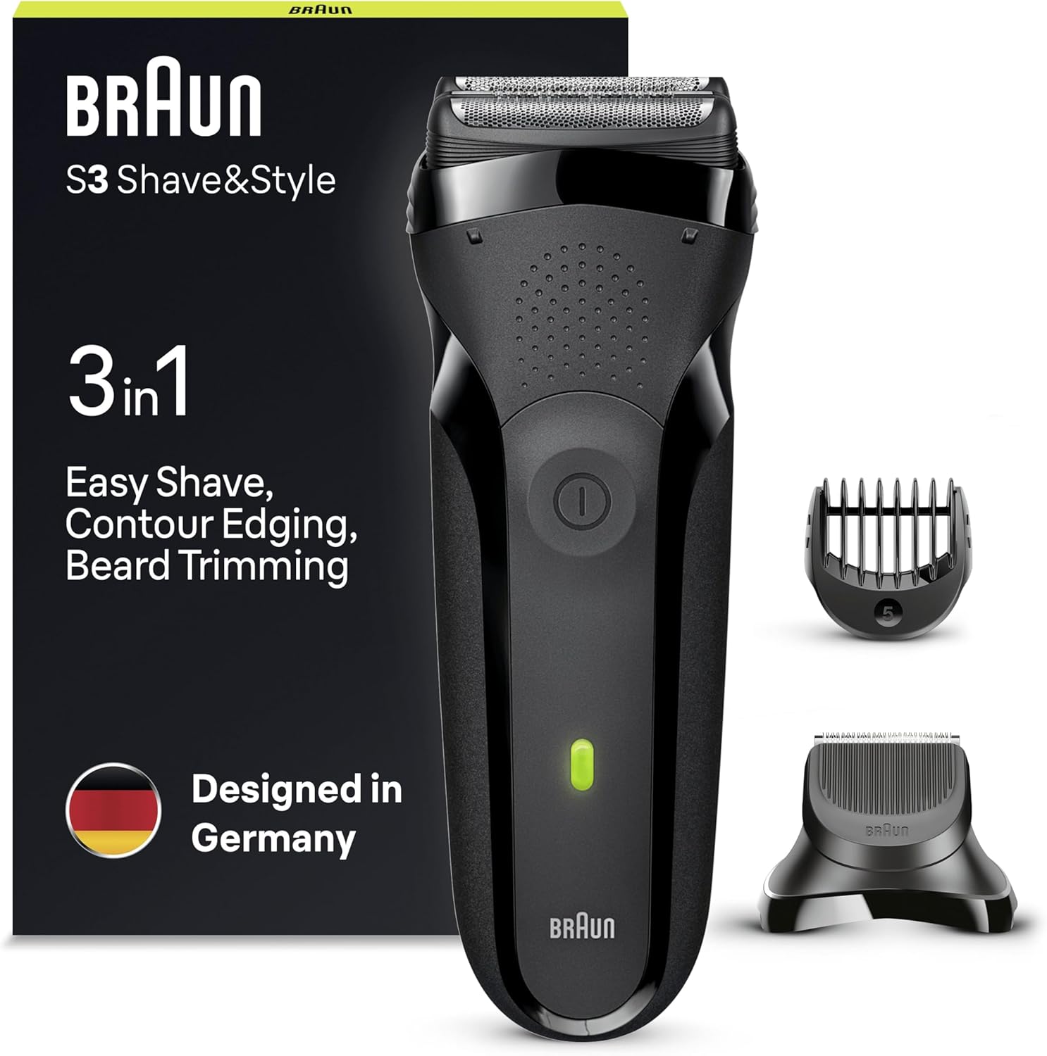 Braun Series 3 Style & Shave Electric Shaver, Electric Razor for Men with Precision Beard Trimmer and 5 Combs, Gifts For Men, UK 2 Pin Plug, 300BT, Black Razor