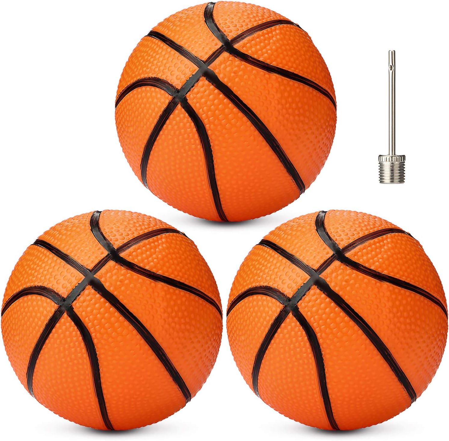 Gejoy 7-Inch Mini Basketballs (Set of 3) with Ball Pump Needles - Inflatable Toy Balls for Kids, Teens, Adults - Indoor/Outdoor Sports, Summer Beach, Pool, Party Games - Orange Colors