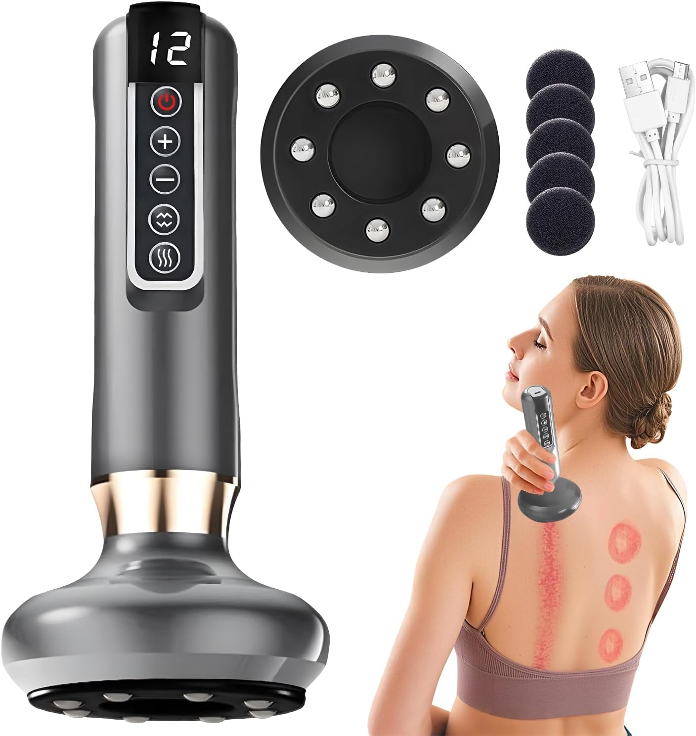 Cellulite Massager Tool, 12 Gear Adjustable Body Sculpting Cellulite Machine, Rechargeable & Cordless Suction Cupping Therapy Set, Electric Anti Cellulite Massager Vacuum for Legs Arms Belly (B)
