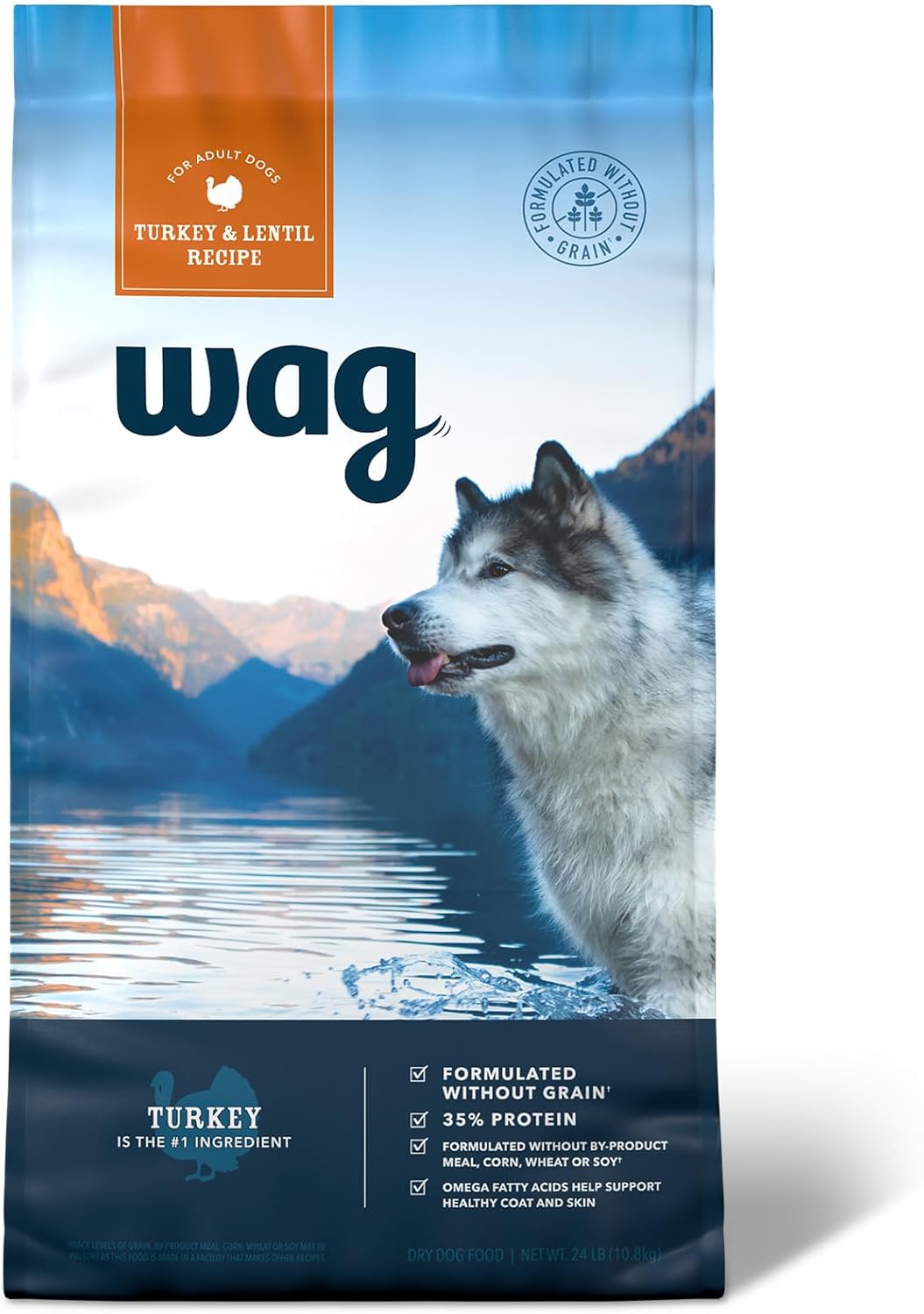 Amazon Brand - Wag Dry Dog Food Grain-Free Turkey & Lentil Recipe, High Protein (24 lb bag)