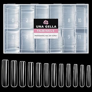 UNA GELLA Extra Long Tapered Sqaure Nail Tips Full Cover 504pcs No C Curve Clear Gel Nail Tips XXL Long Straight Nails Tips Acrylic Nails Square Gel Nails for DIY Nail Art 12 Sizes