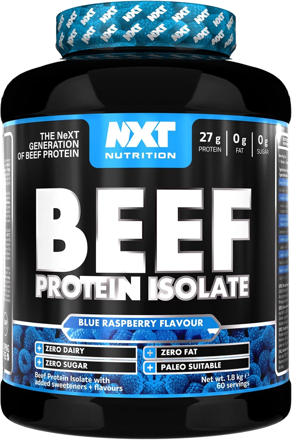 NXT Nutrition Beef Protein Isolate Powder - Protein Powder High in Natural Amino Acids - Paleo, Keto Friendly - Dairy and Gluten Free - Muscle Recovery | 1.8kg (Blue Raspberry)