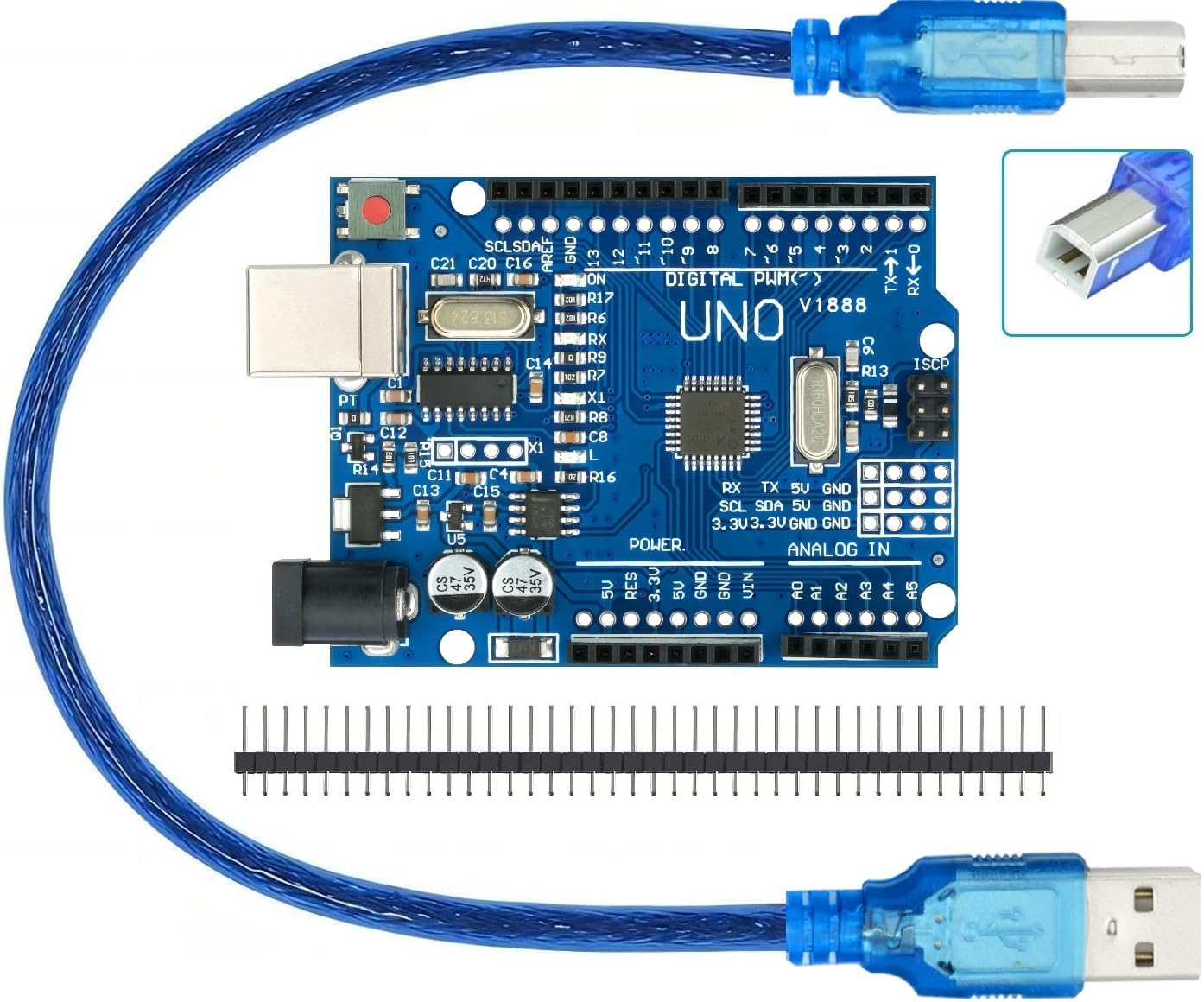 WWZMDiB UNO R3 Board Compatible with Arduino IDE ​​with USB Cable and 2.54mm Straight Pin Header ATmega328P