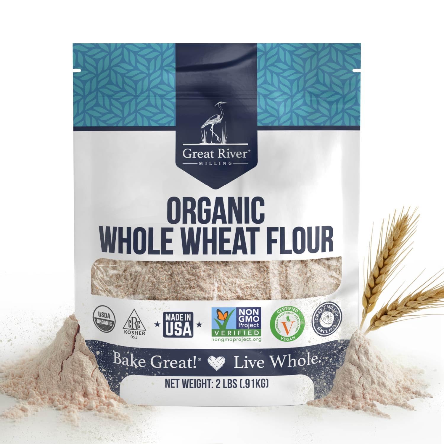 Great River Milling Organic Whole Wheat Flour, High Protein, 2 lb