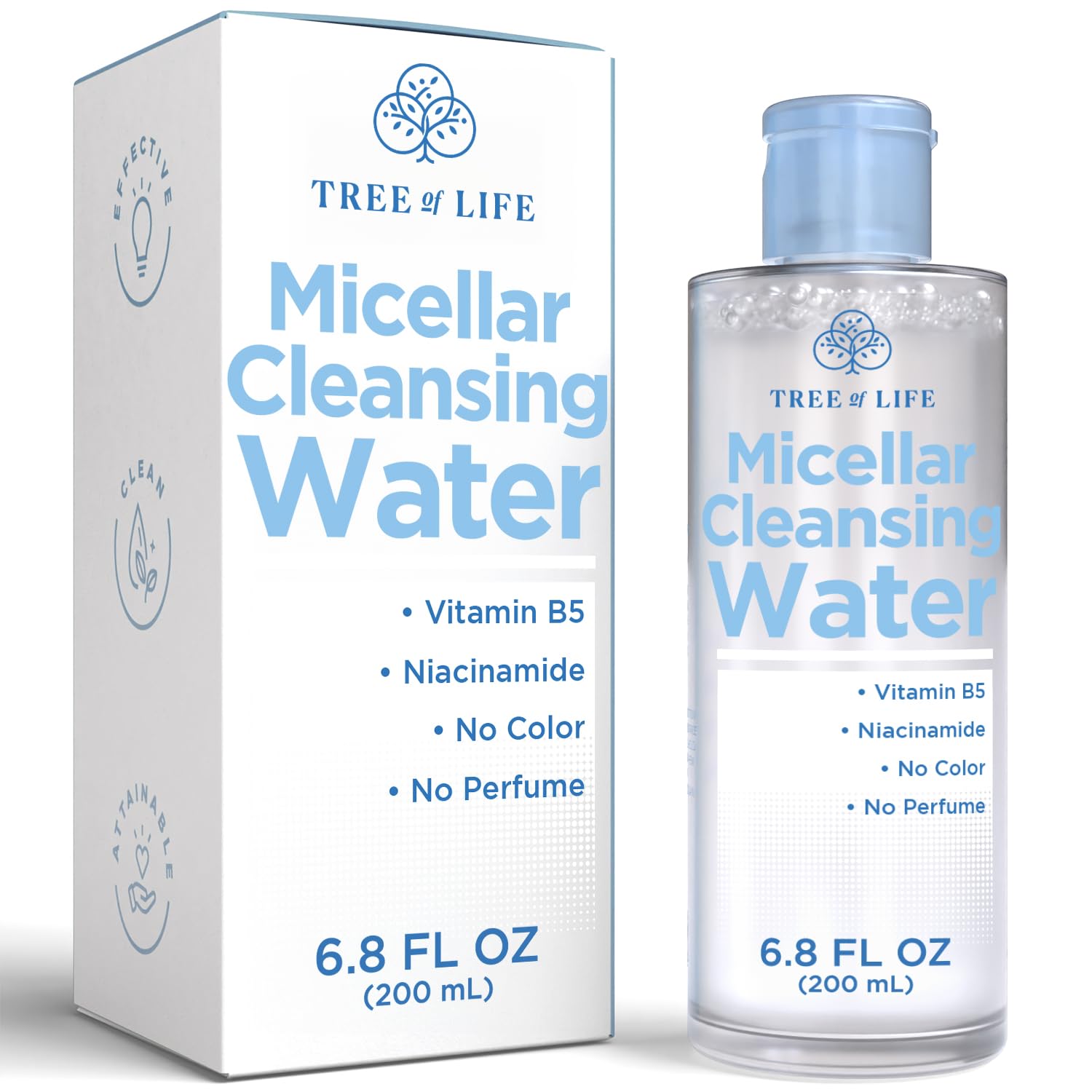 Tree of Life Beauty Micellar Cleansing Water (6.8fl oz) - Micellar Water Makeup Remover with Niacinamide, Vitamin B5, Glycerin - Eye Makeup Remover Liquid, No Rinse Needed