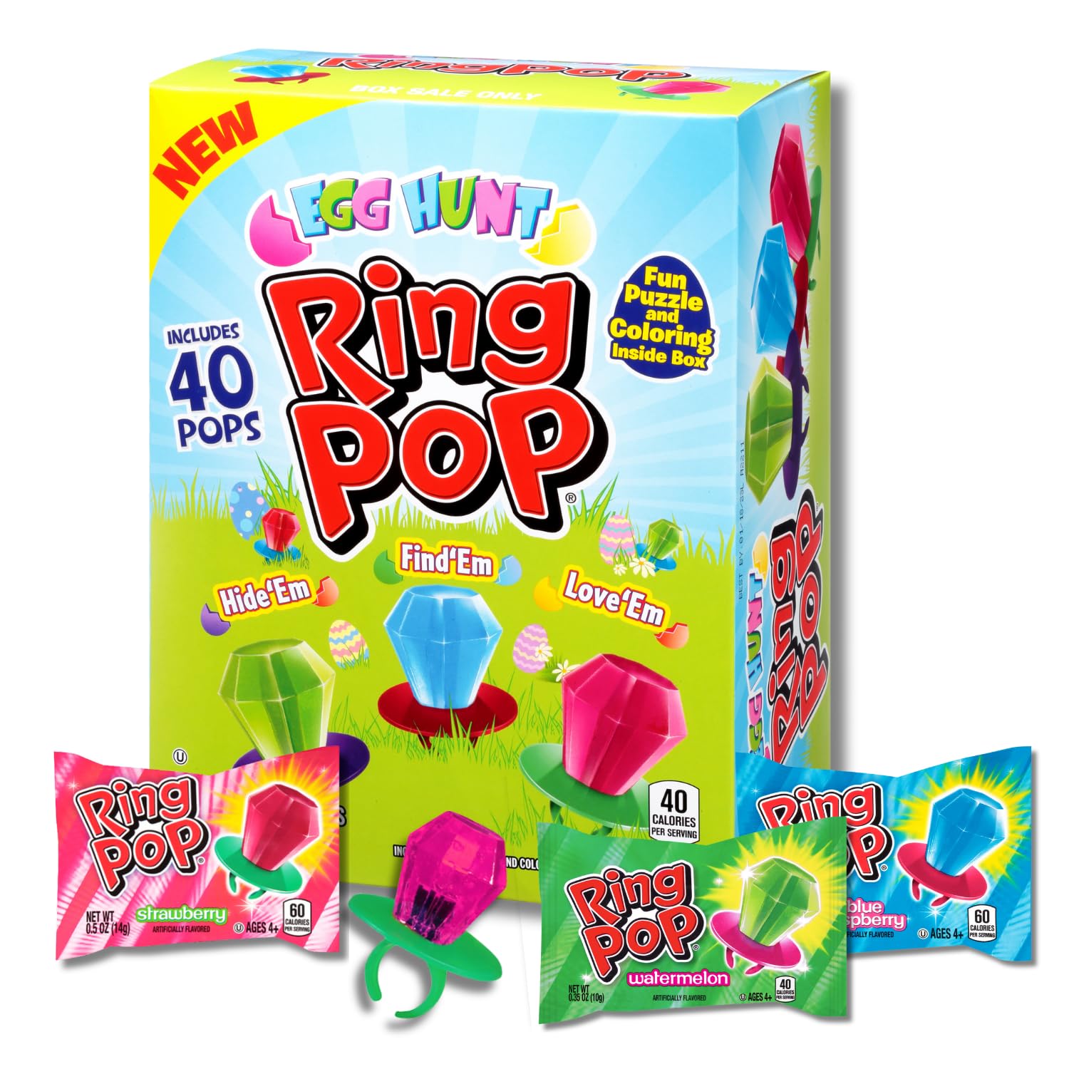 Easter "Egg Hunt" Ring Pops - Easter Egg or Basket Stuffers - Gift Box of 40 Pops By Lyza's Sweets & Treats