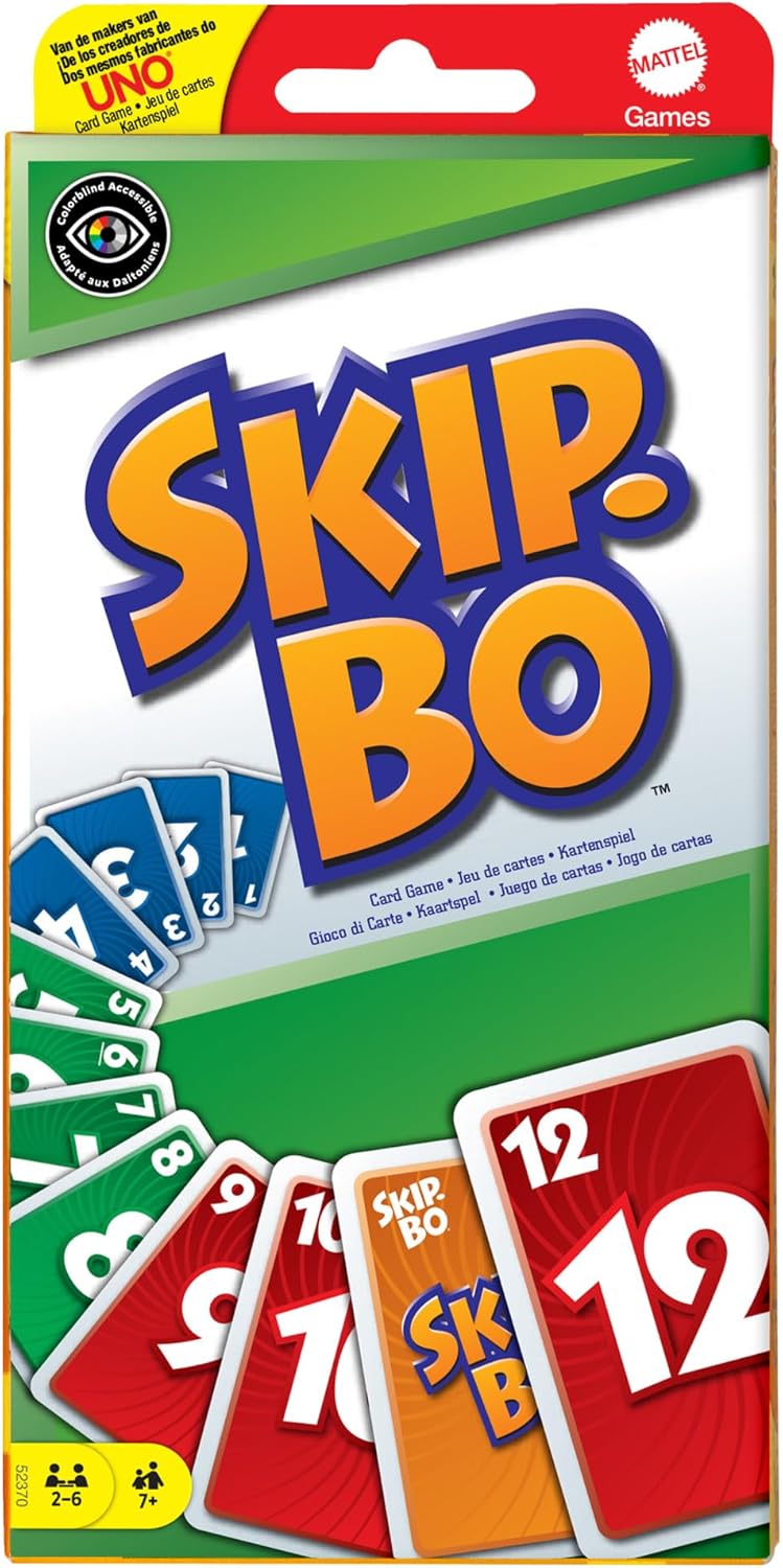 Mattel Games, Skip-BO Card Games for Ages +7, Card sequencying Family Game from UNO Creators, 52370, Display