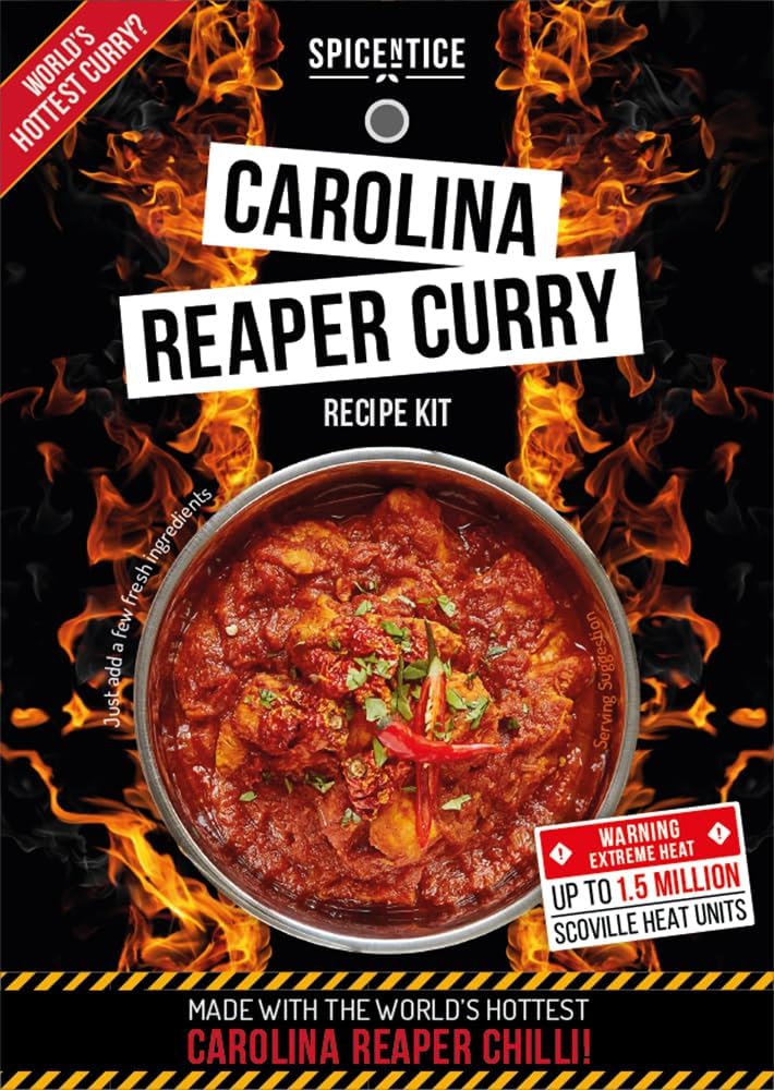 SPICENTICE Carolina Reaper Worlds Hottest Curry Powder Recipe Kit (Serves 4) - 100% Natural Hand Blended Spice - Made in UK (1 Pack)
