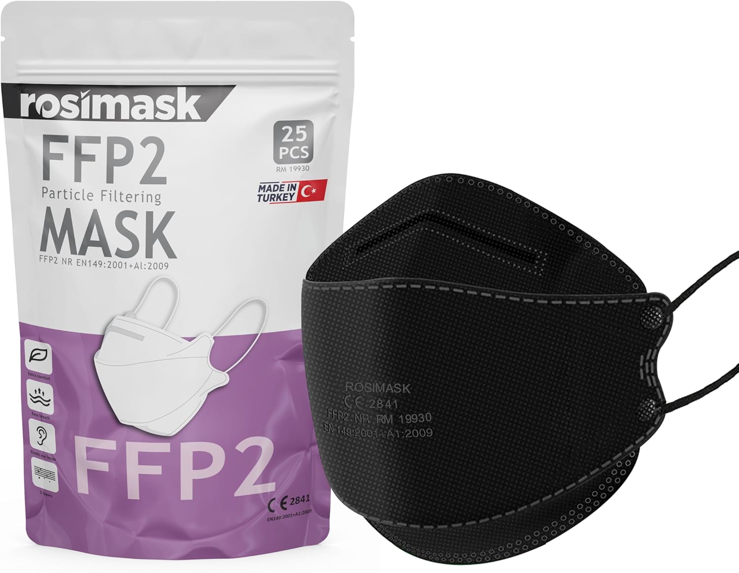 FFP2 Mask Pack of 25 - Hand Checked For Quality - Disposable FFP2 / KN95 Mask With 5 Layered Webbing Fibers - A Must Have High Filtration Mask For Outdoor (Packaging may Vary)