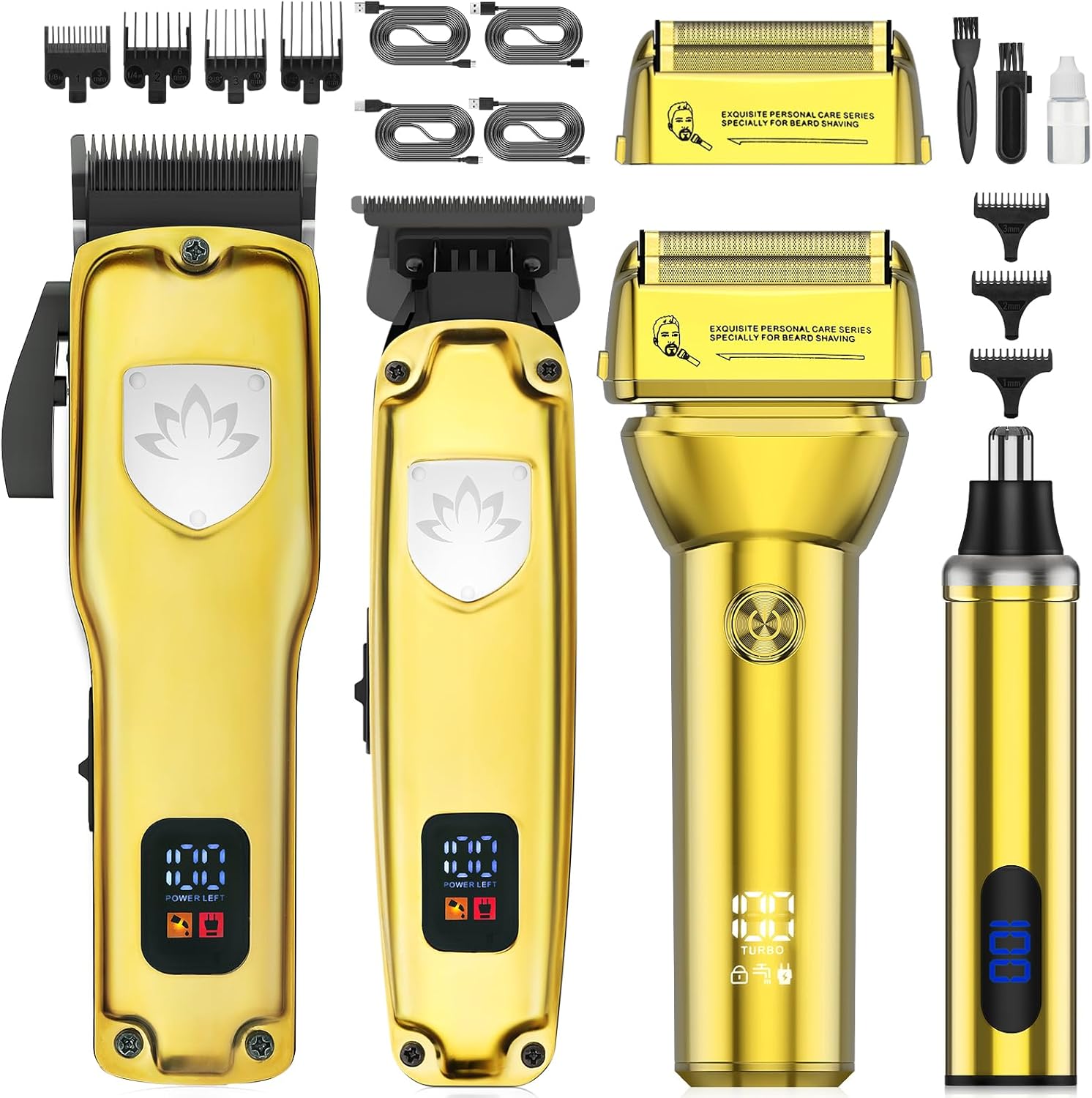 Professional Hair Clippers for Men, Barber Clippers and Trimmers Set, Foil Shavers for Men, 4 in 1 Cordless Hair Clippers Set Hair Cutting Kit Barber kit with LED Display